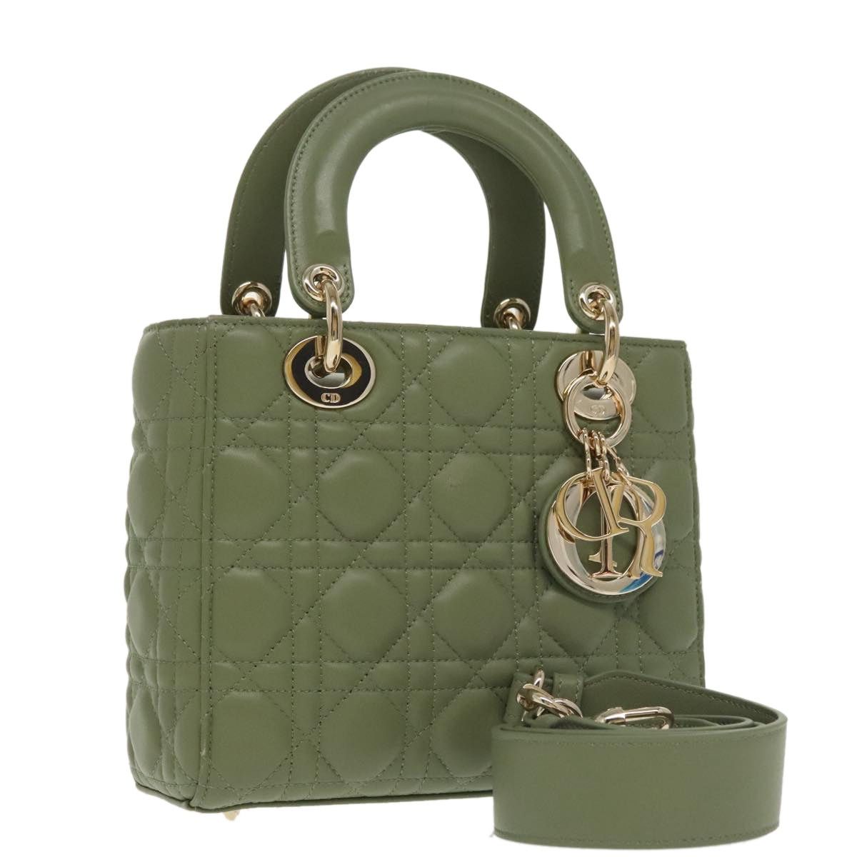 DIOR Canage Small Lady DIOR Bag Lamb Skin Green Gold