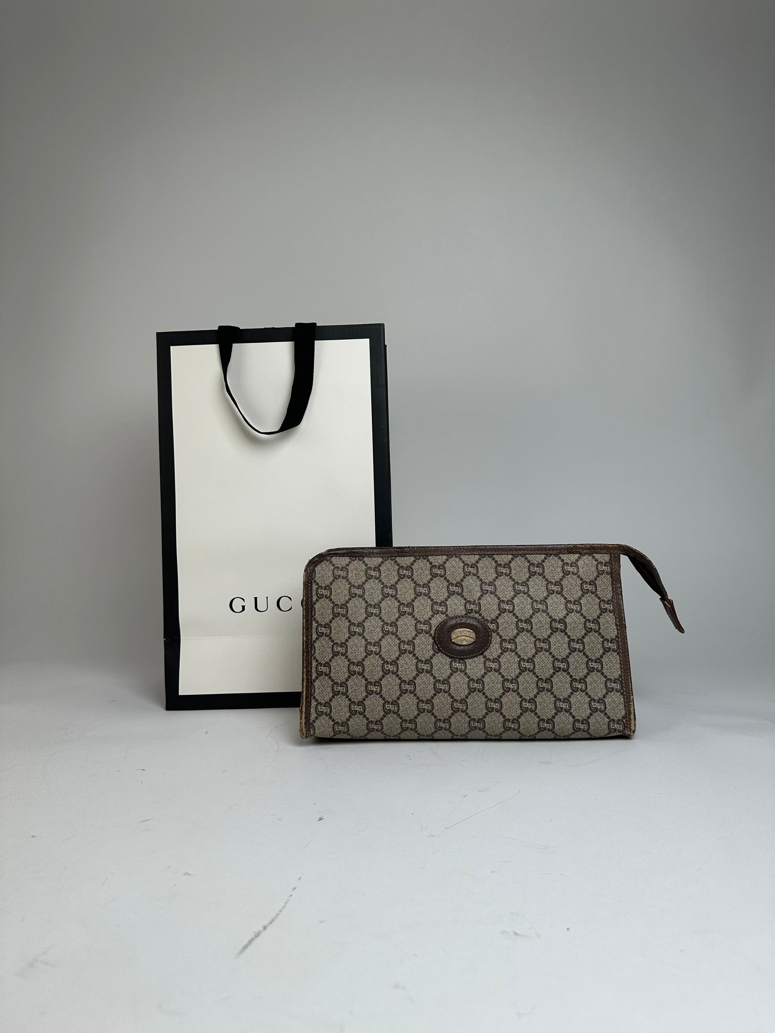 Gucci Vintage Leather Clutch Grey Brown Size ONE SIZE - 1 Thumbnail