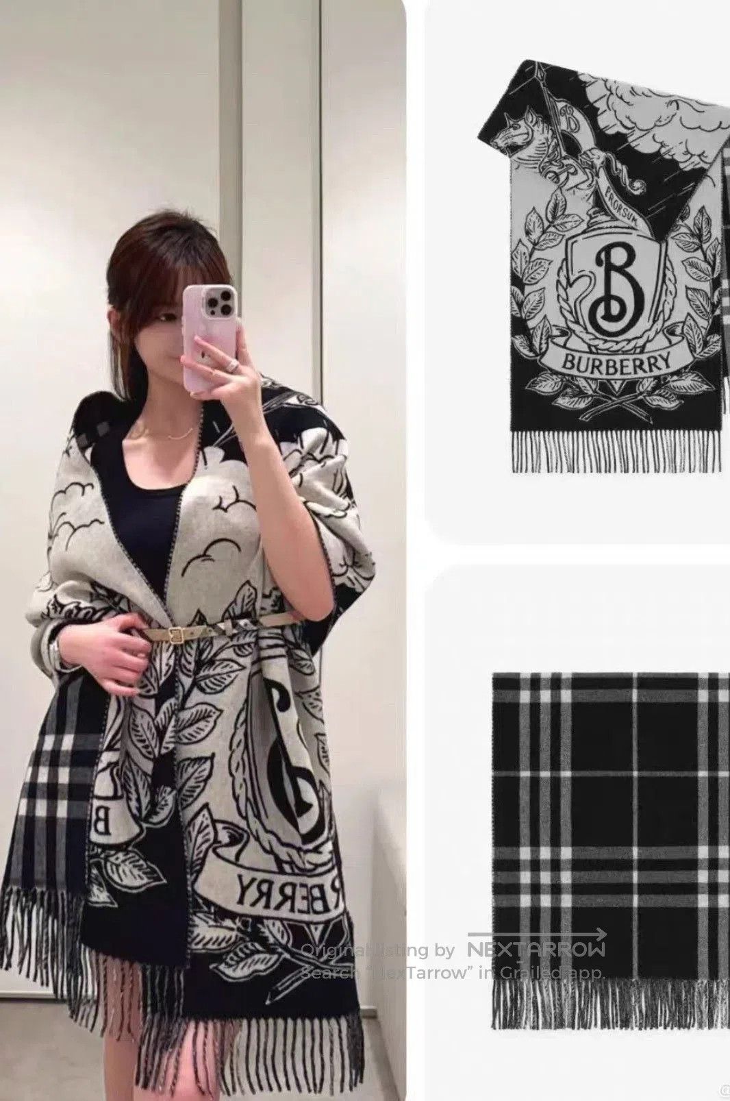 Burberry Burberry Black White Horse Cashmere Scarf. Size ONE SIZE - 7 Thumbnail