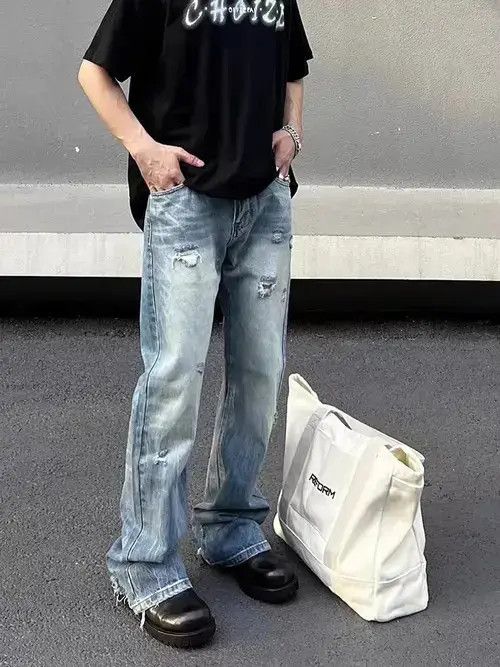 Japanese Brand VIBE Street washed ripped hip hop wide leg jeans Size US 32 / EU 48 - 4 Thumbnail