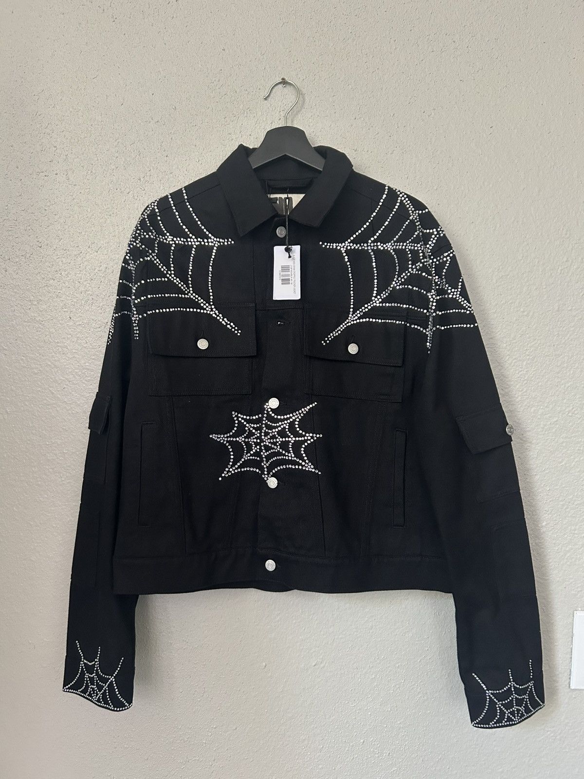 Sp5der NEW SP5DER WORLDWIDE RHINESTONE WEB DENIM JACKET Size US M / EU 48-50 / 2 - 1 Thumbnail