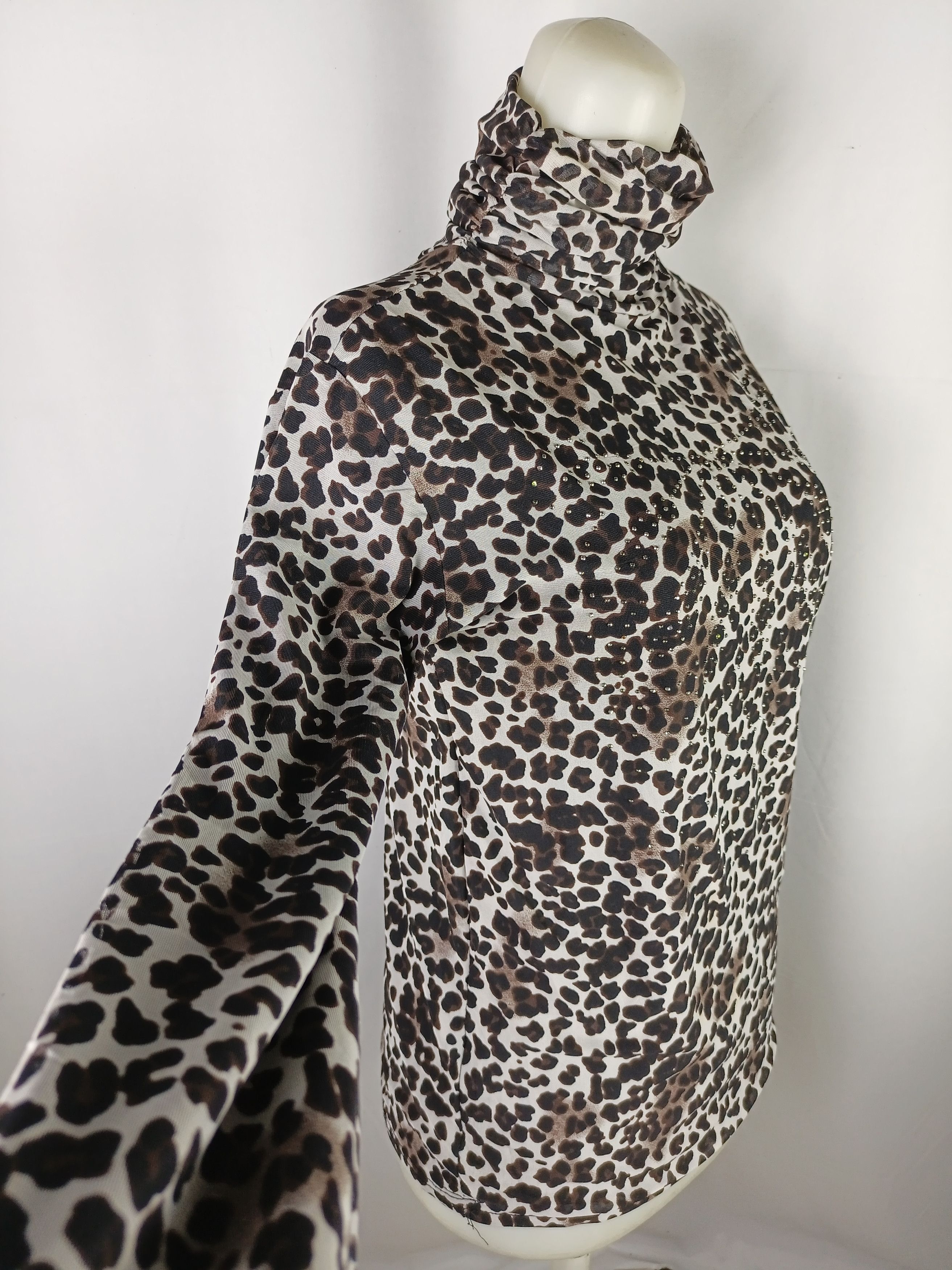 If Six Was Nine × Japanese Brand × Vintage Women's Long Sleeve Rhinestones Leopard Print Turtleneck Size M / US 6-8 / IT 42-44 - 14 Thumbnail