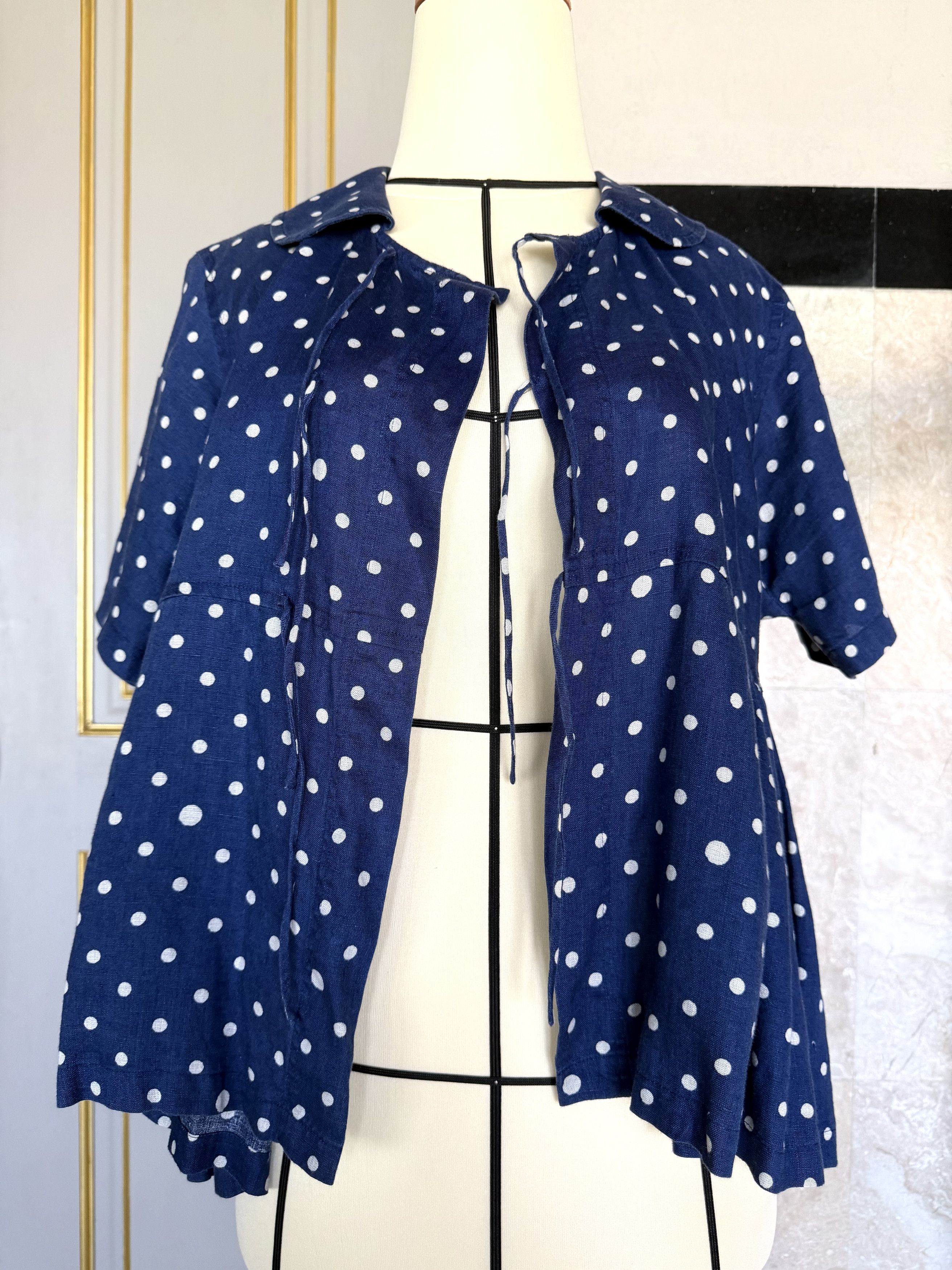 Comme des Garcons Comme des Garçons Linen Polka Dot Blouse Navy Tie Top S Size S / US 4 / IT 40 - 2 Thumbnail