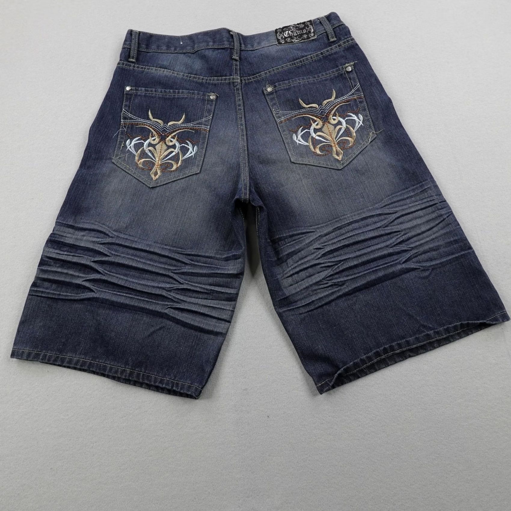 Vintage VINTAGE Chams Shorts Mens 34 Blue Denim Jean Jorts Baggy Loose Embroidered Y K Size US 34 / EU 50 - 7 Thumbnail