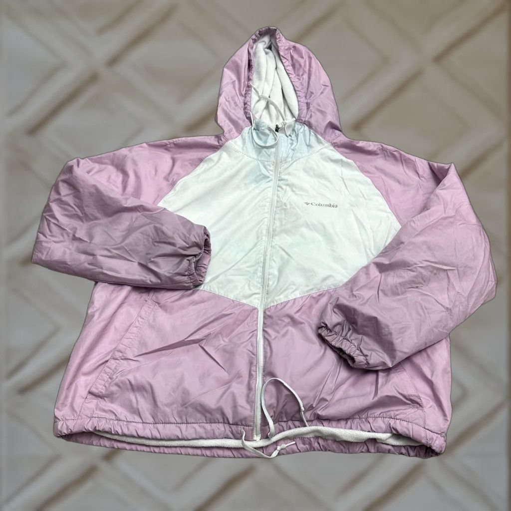 Pinko Columbia Flash Forward Windbreaker Jacket Womens XL Pink White Hoodie Full Zip Size XL / US 12-14 / IT 48-50 - 1 Thumbnail