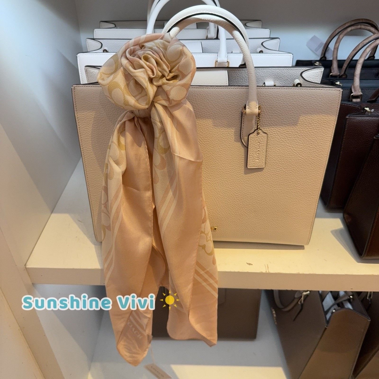 Coach NWT Coach Signature Silk Square Scarf Chalk/Pink CEH52 Size ONE SIZE - 1 Thumbnail