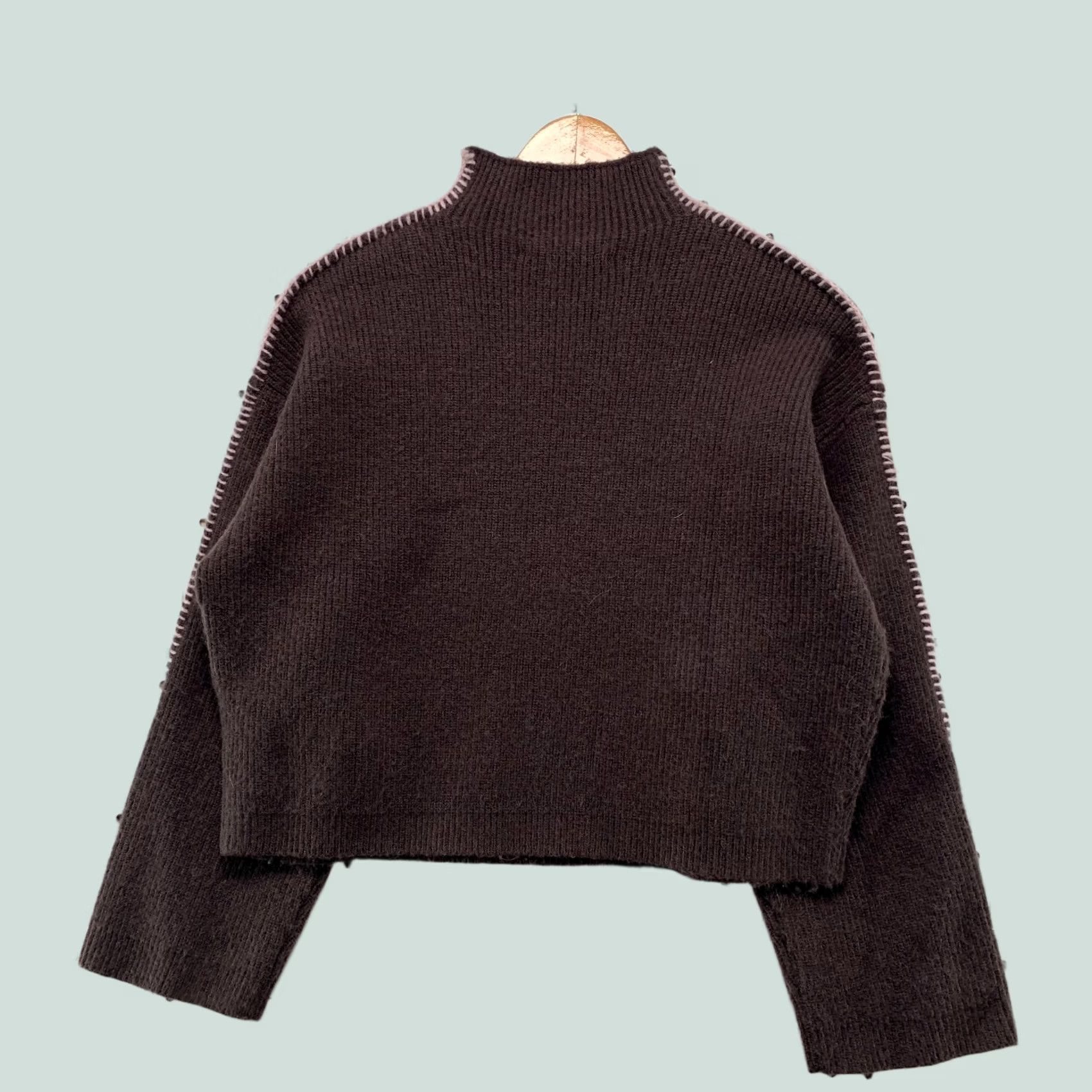 Anthropologie Anthropologie Ingrid Sweater Womens XS Cropped Whipstitch Sleeves Turtleneck Size XS / US 0-2 / IT 36-38 - 1 Thumbnail