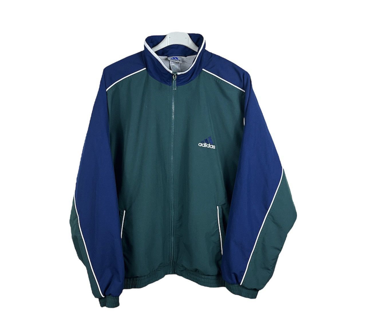 image of 90's Adidas Windbreaker Jacket Logo Nylon Retro Y2K in Navy/Green, Men's (Size XL)