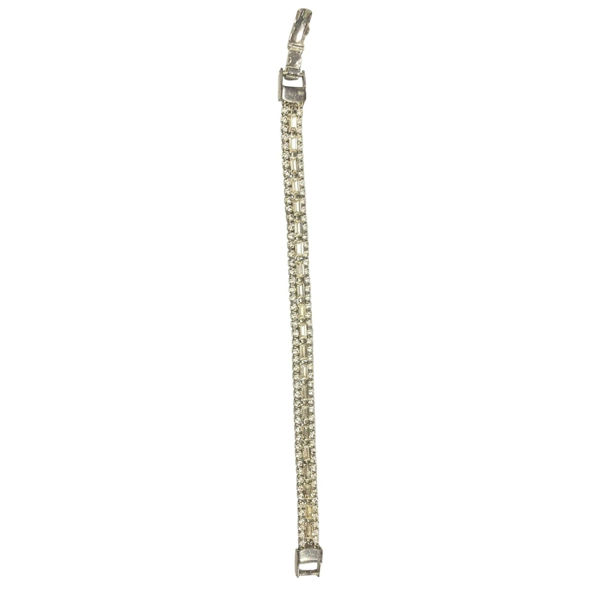 Other Vintage Silver-Tone Rhinestone Tennis Bracelet With Baguette Size ONE SIZE - 3 Thumbnail