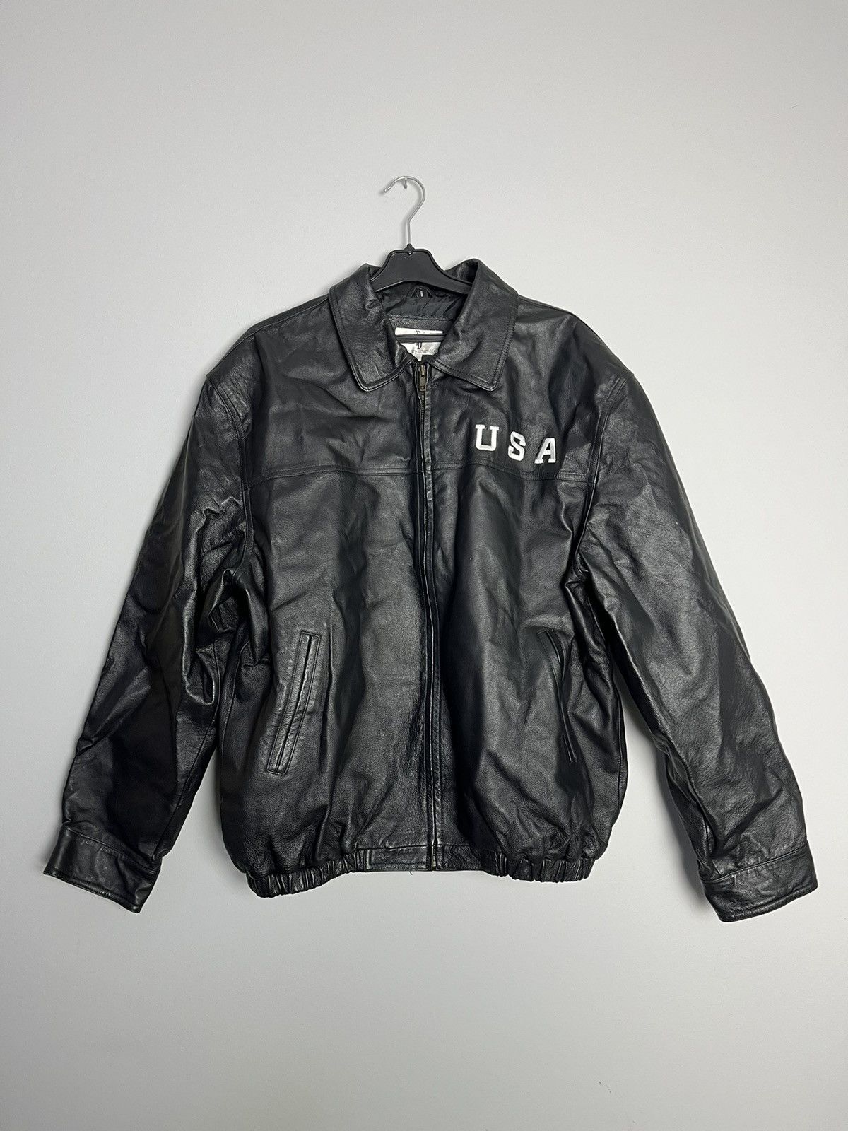 Leather Jacket Flag USA Vintage rare kanye west