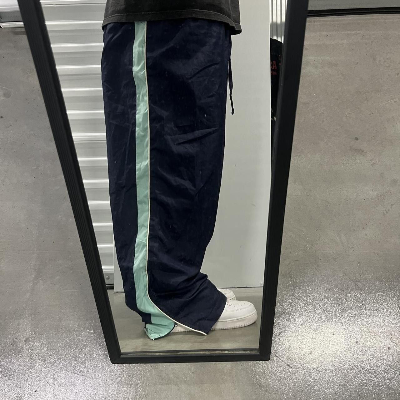 Japanese Brand × Vintage Vintage Y2K/2000s Navy Blue Striped Track Pants ! Size US 38 / EU 54 - 1 Thumbnail