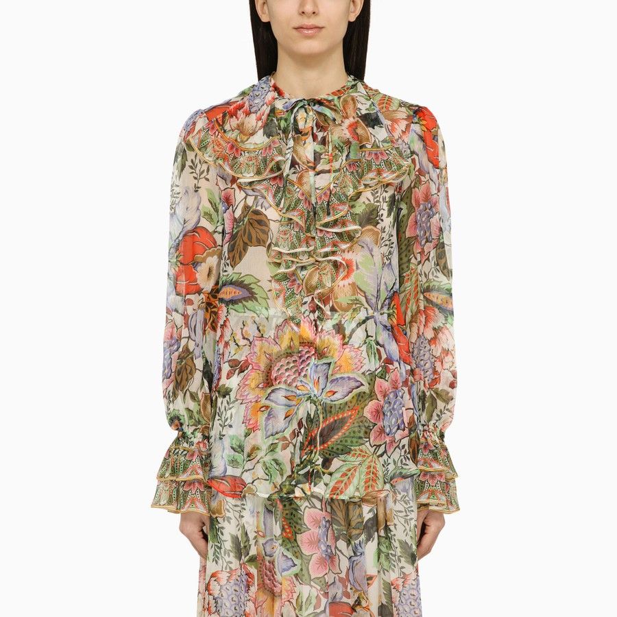 Etro o1d2blof0824 Silk Ruffle Shirt in Multicolor Size M / US 6-8 / IT 42-44 - 1 Thumbnail