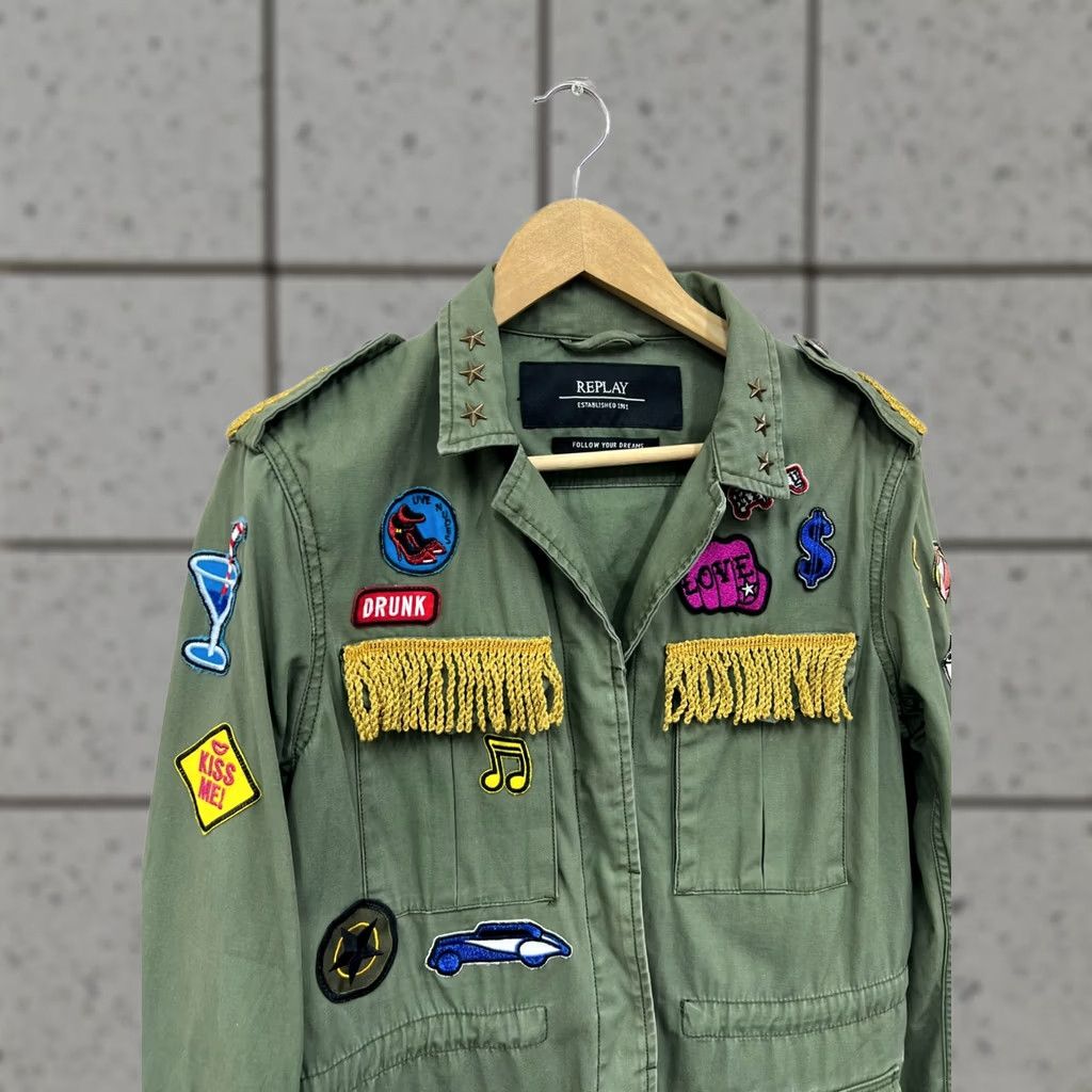 Replay Replay Jacket Womens L Khaki Logo Vintage Overshirt Blazer Military Patch Style Size L / US 10 / IT 46 - 1 Thumbnail