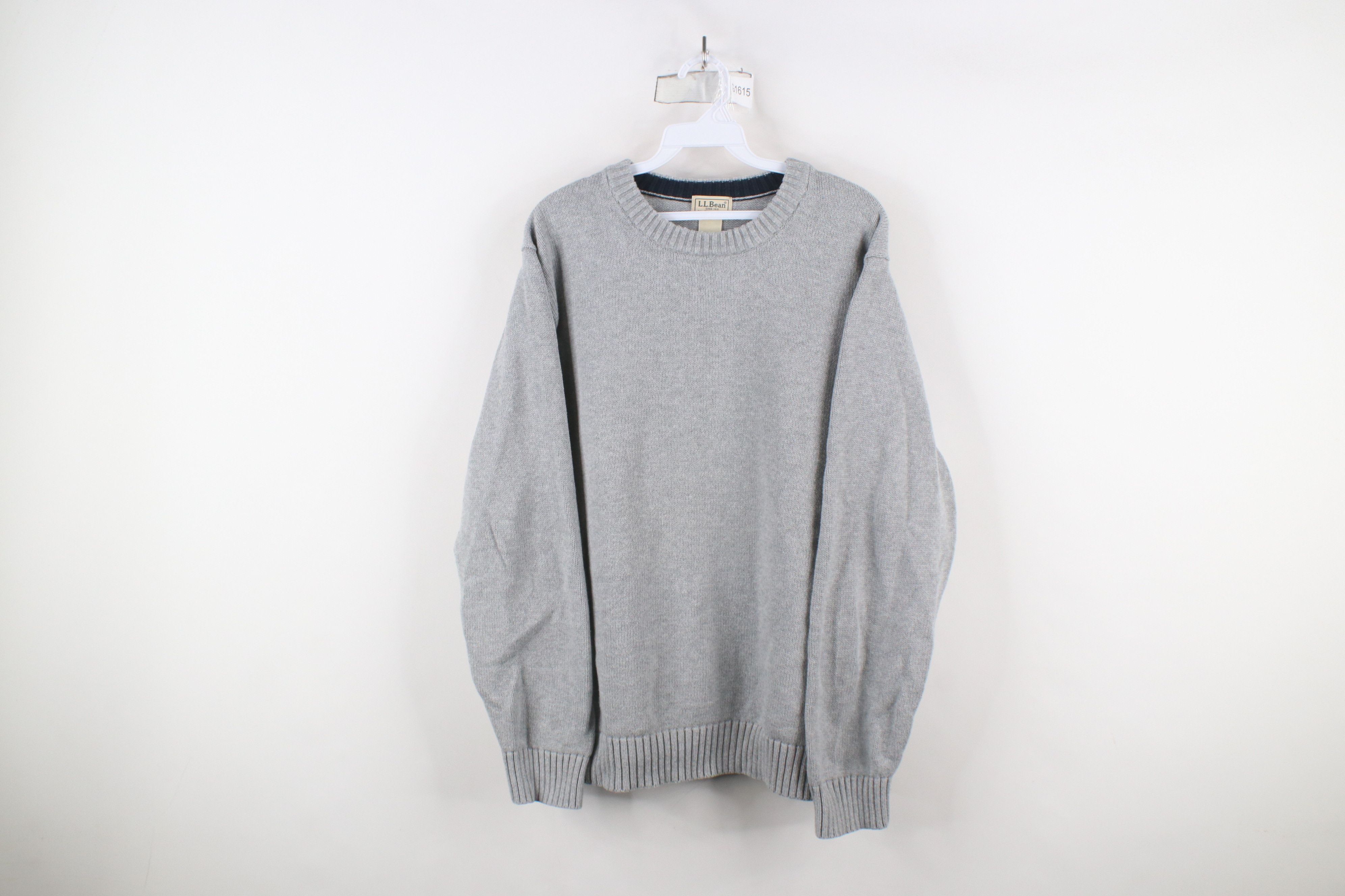 Vintage 90s LL Bean Blank Cotton Knit Crewneck Sweater Gray