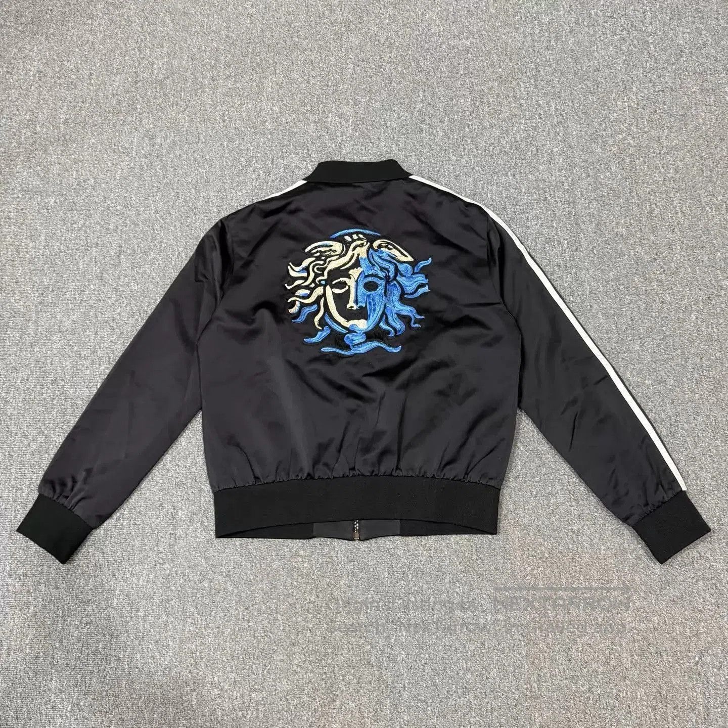 Versace Black Bomber Jacket with White Stripes Size M. Size US M / EU 48-50 / 2 - 2 Thumbnail