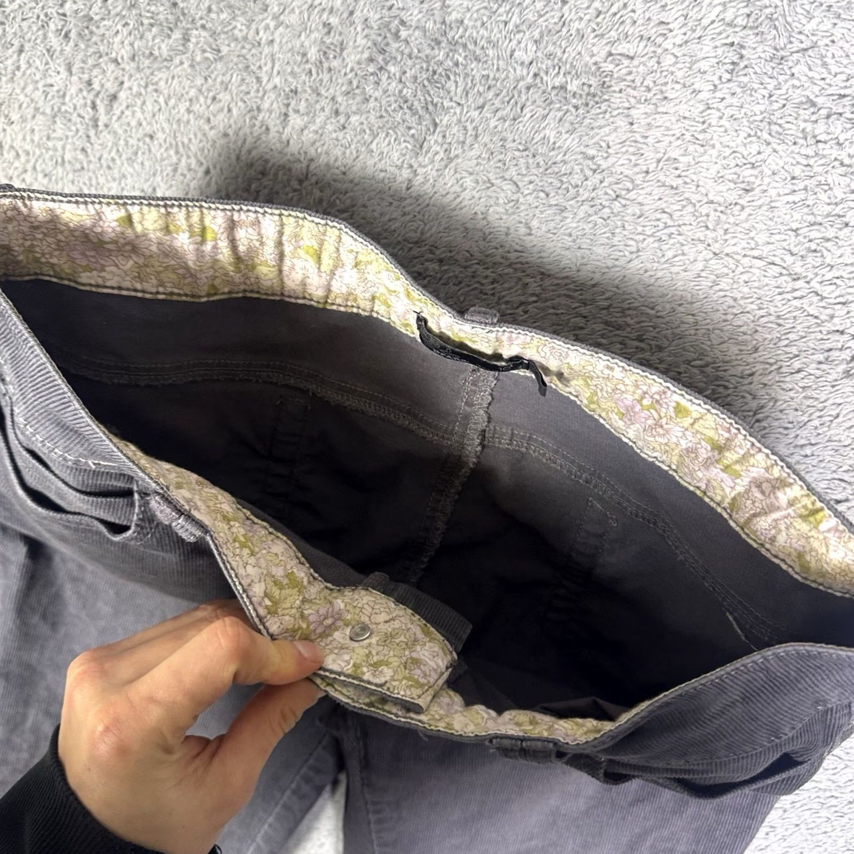 Prana Prana Corduroy Pants Women’s 10 Gray Casual Hike Gorpcore Trouser Floral Waist Size 32" / US 10 / IT 46 - 6 Thumbnail