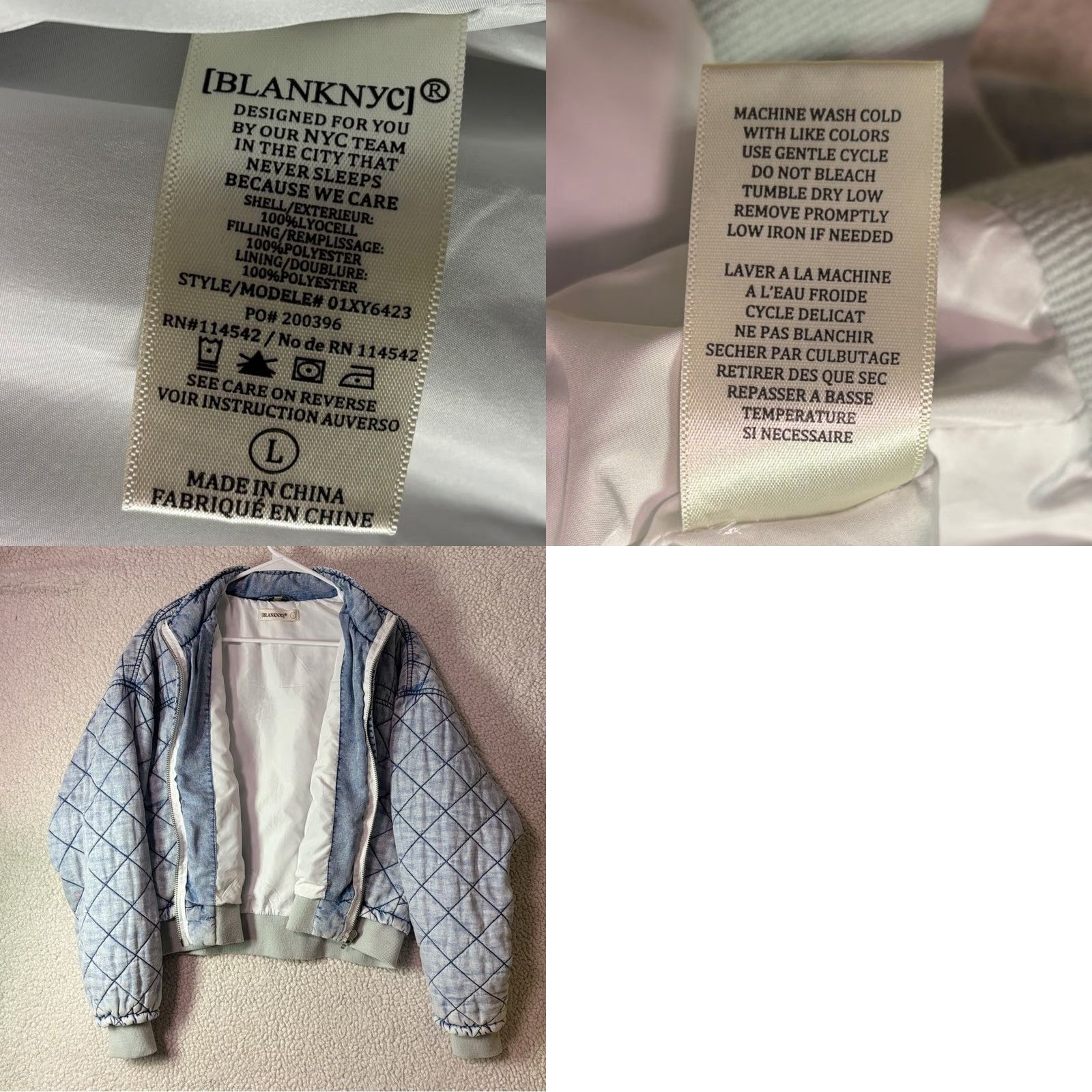 Vintage BLANKNYC Quilted Bomber Jacket Acid Wash Blue Women’s Large L Jacket Women's Blue Quilted Bomber Size L / US 10 / IT 46 - 8 Thumbnail