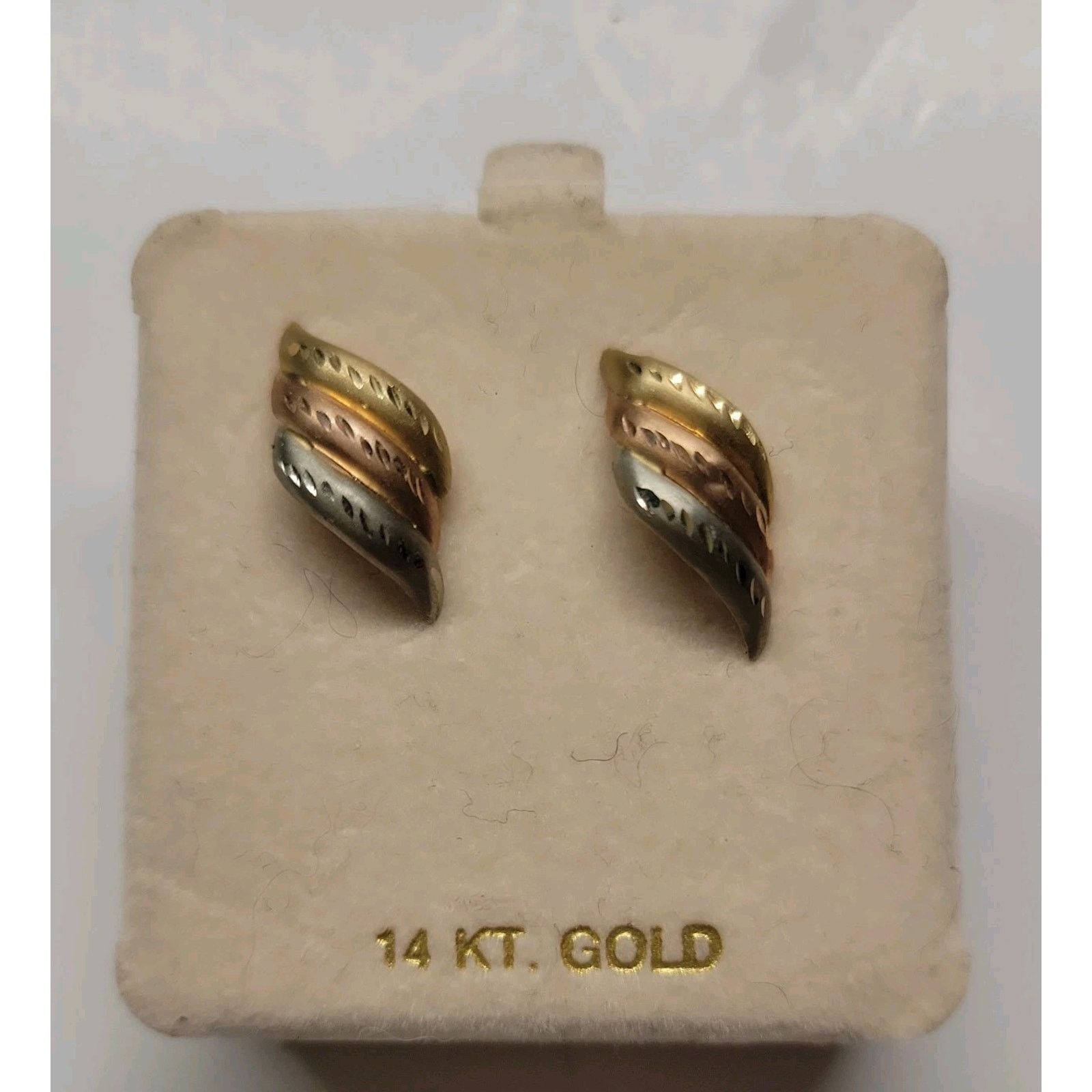 Vintage 14K Tri Color Gold Diamond Cut Stud Earrings