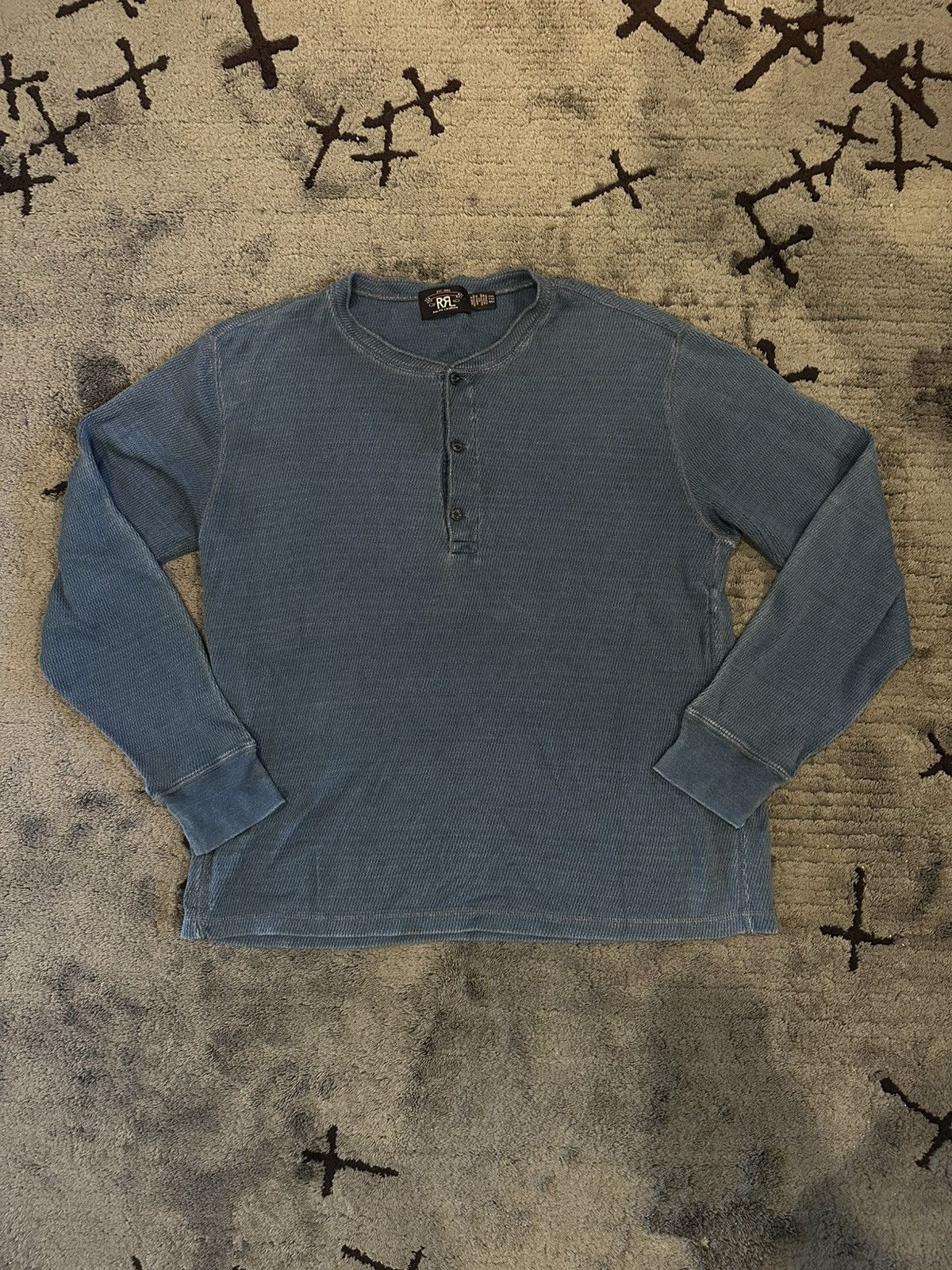RRL Ralph Lauren RRL RALPH LAUREN Indigo Jacquard-Knit Henley Shirt Size US XXL / EU 58 / 5 - 1 Thumbnail