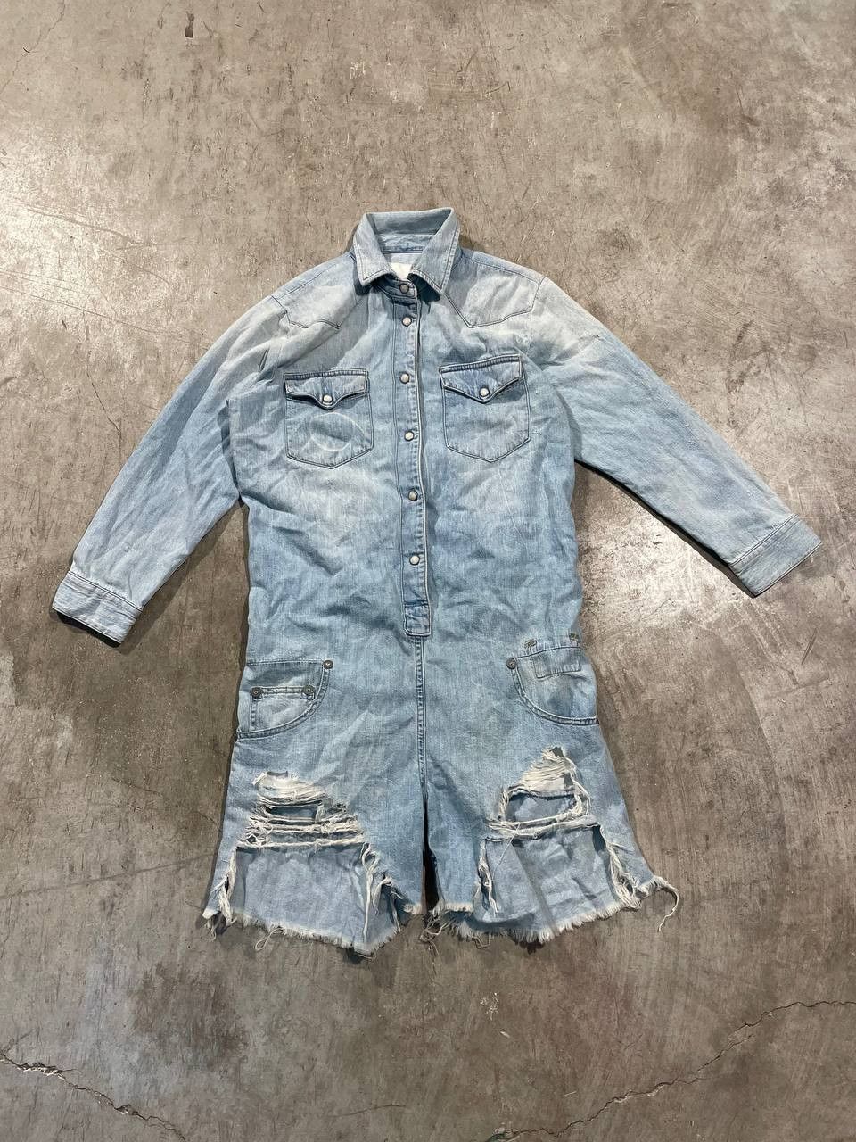 r13 denim dress R13 Robe Midi Shredded Relaxed  Khaki Overdye Plaid