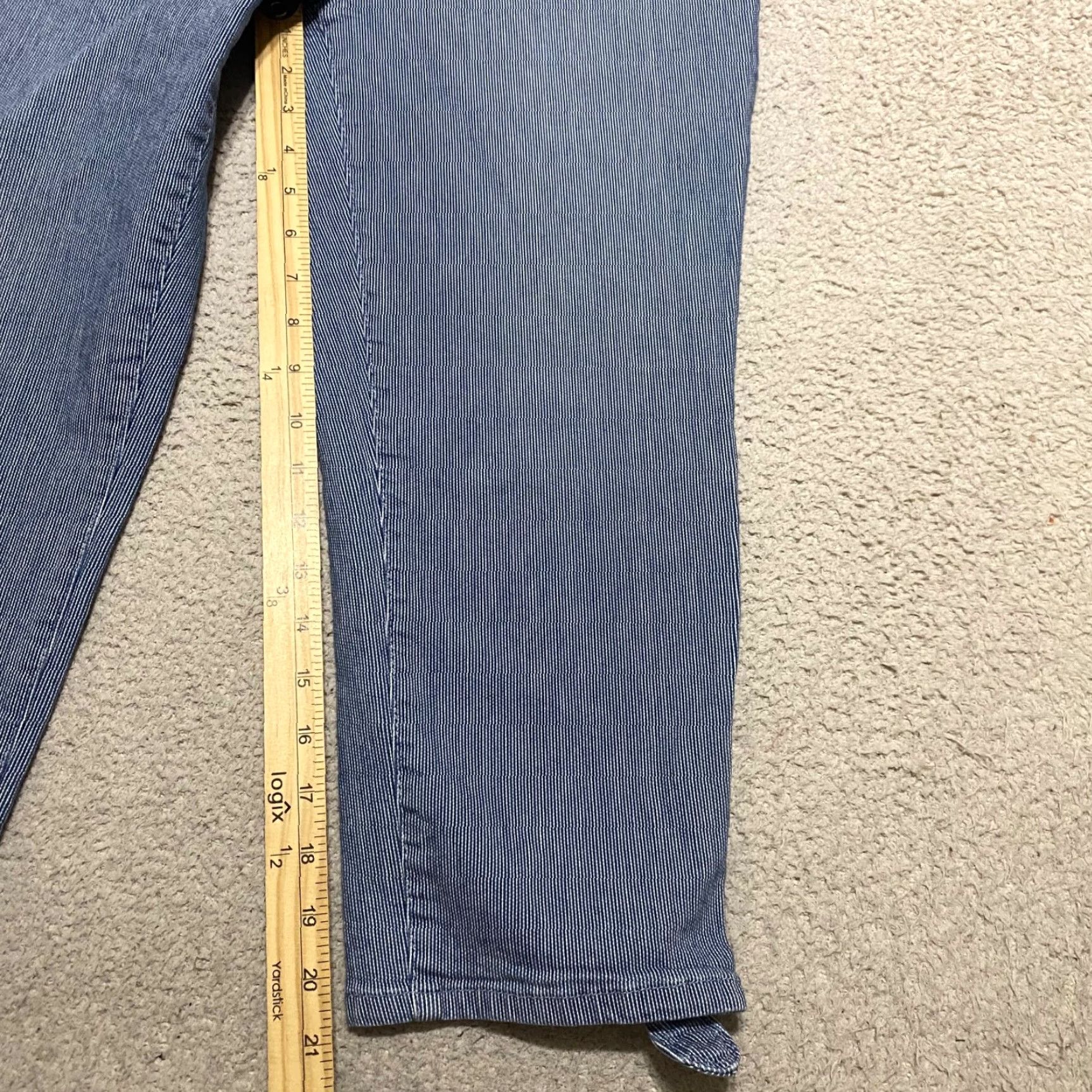 Vintage Chico's Womens Pants Blue Striped Capri High Rise Straight M Adults 29 In Waist Cotton Spandex Comfortable Pockets Casual 20.5 In Inseam Size 29" - 6 Thumbnail