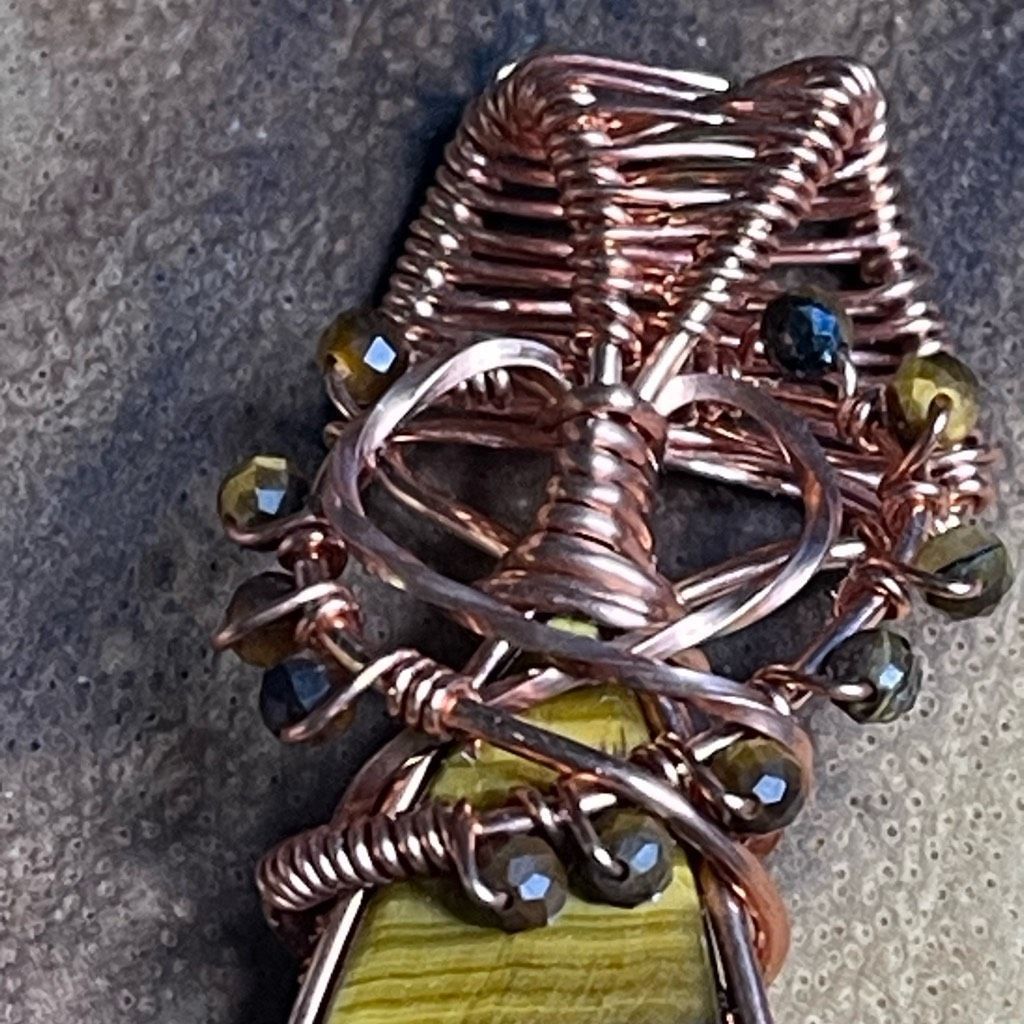 Handmade Wire wrapped tiger eye pendant handmade artisan faceted tigereye copper Size ONE SIZE - 4 Thumbnail