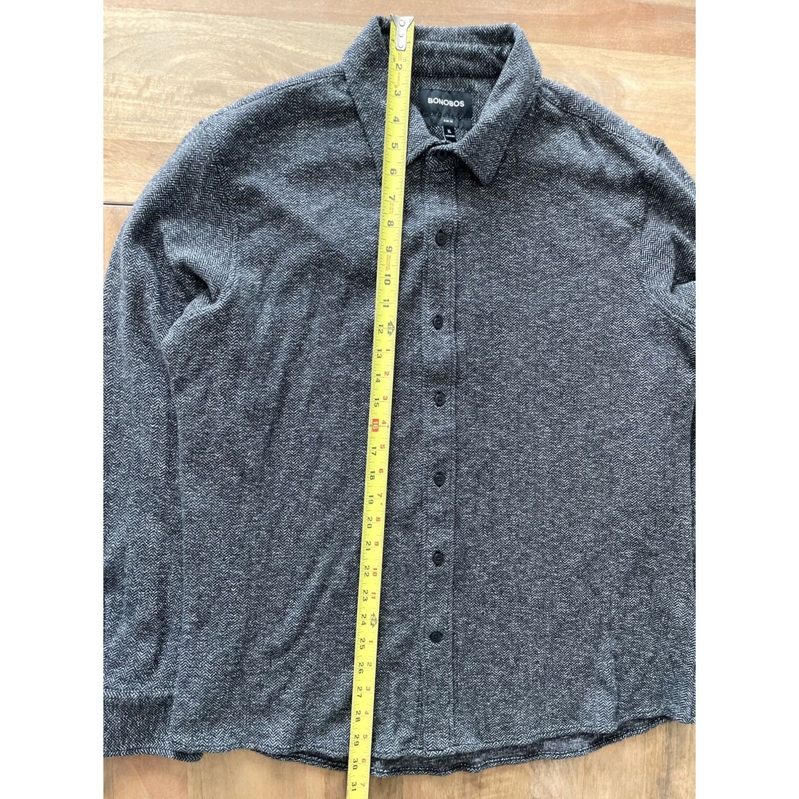 Bonobos Bonobos Button-Up Shirt Mens XL Slim Black Knit Herringbone Long Sleeve Size US XL / EU 56 / 4 - 5 Thumbnail