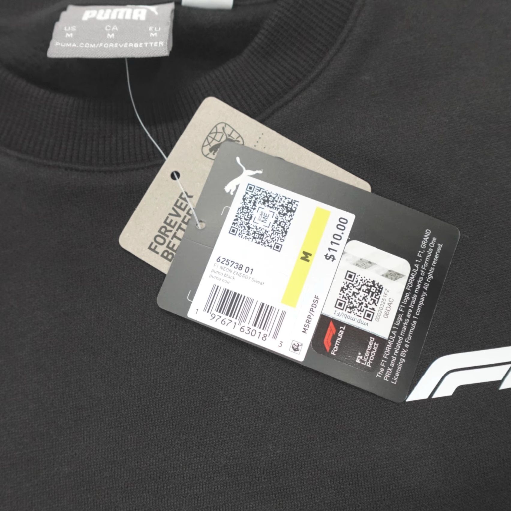 Puma PUMA Sweatshirt Crewneck Pullover Graphic Print F1 Neon Energy Men's M Black Shirts Size US M / EU 48-50 / 2 - 3 Thumbnail