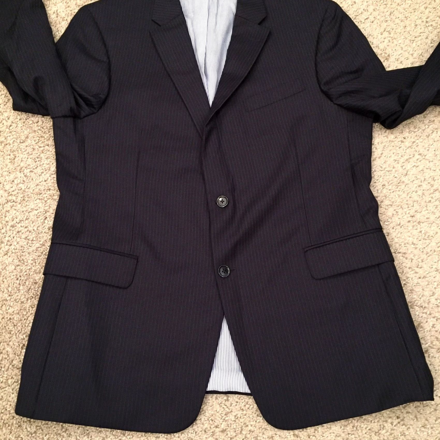 Tommy Hilfiger Tommy Hilfiger Blazer Mens 44 Reg Blue Wool Pinstripe Notch Lapel Striped Two-Button 2 Piece Regular Jacket Coat Size 44R - 4 Thumbnail