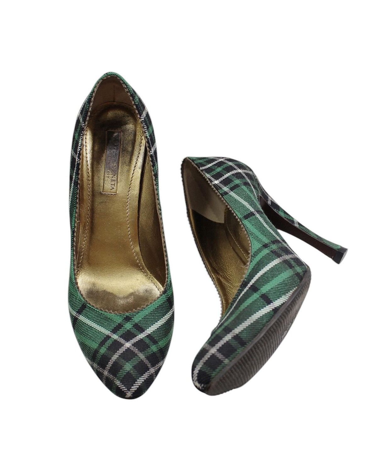 Bottega Veneta BOTTEGA VENETA GREEN PLAID CANVAS PUMP Size US 5.5 / IT 35.5 - 2 Thumbnail