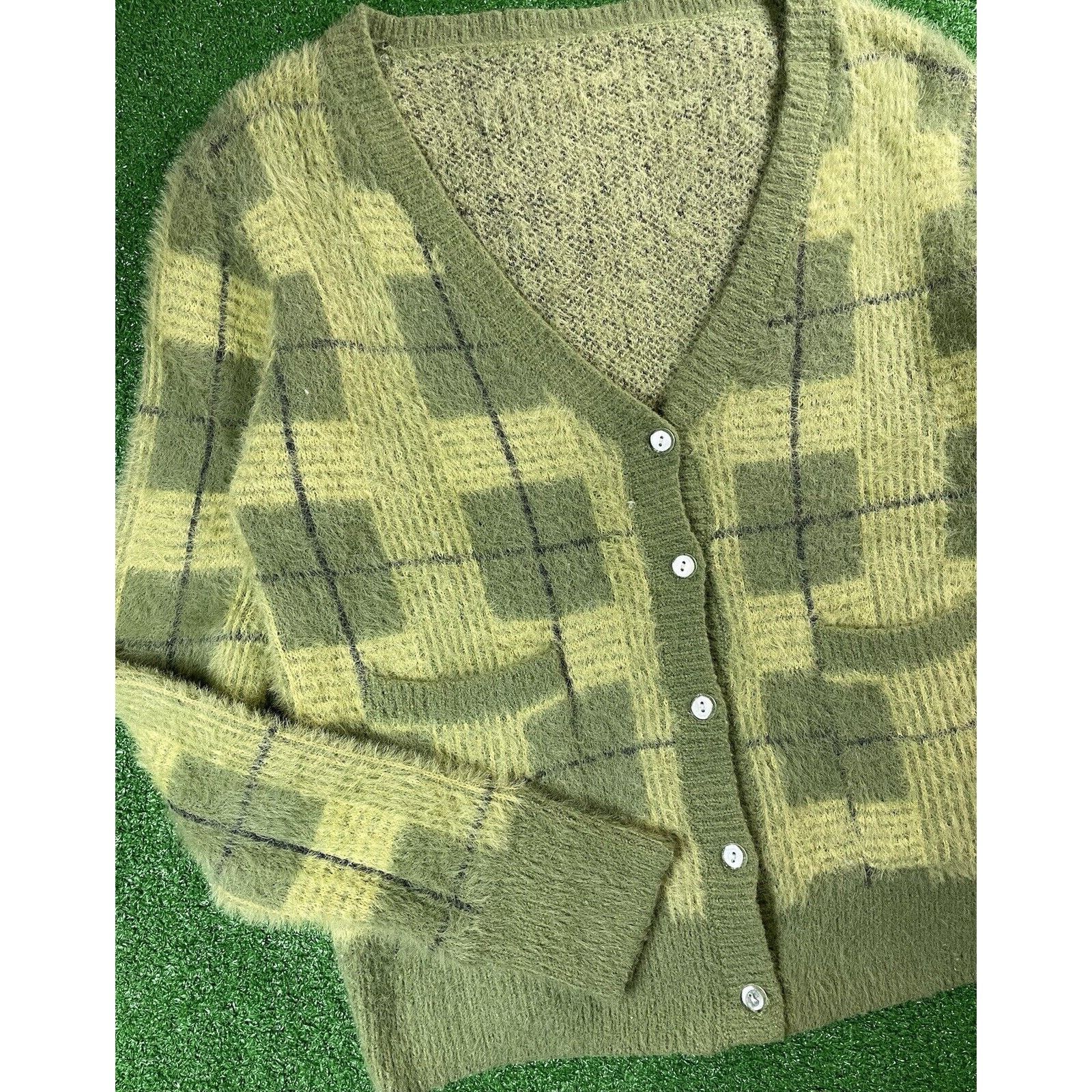 Vintage Mohair Cobain Green Shaggy Small Cardigan Sweater