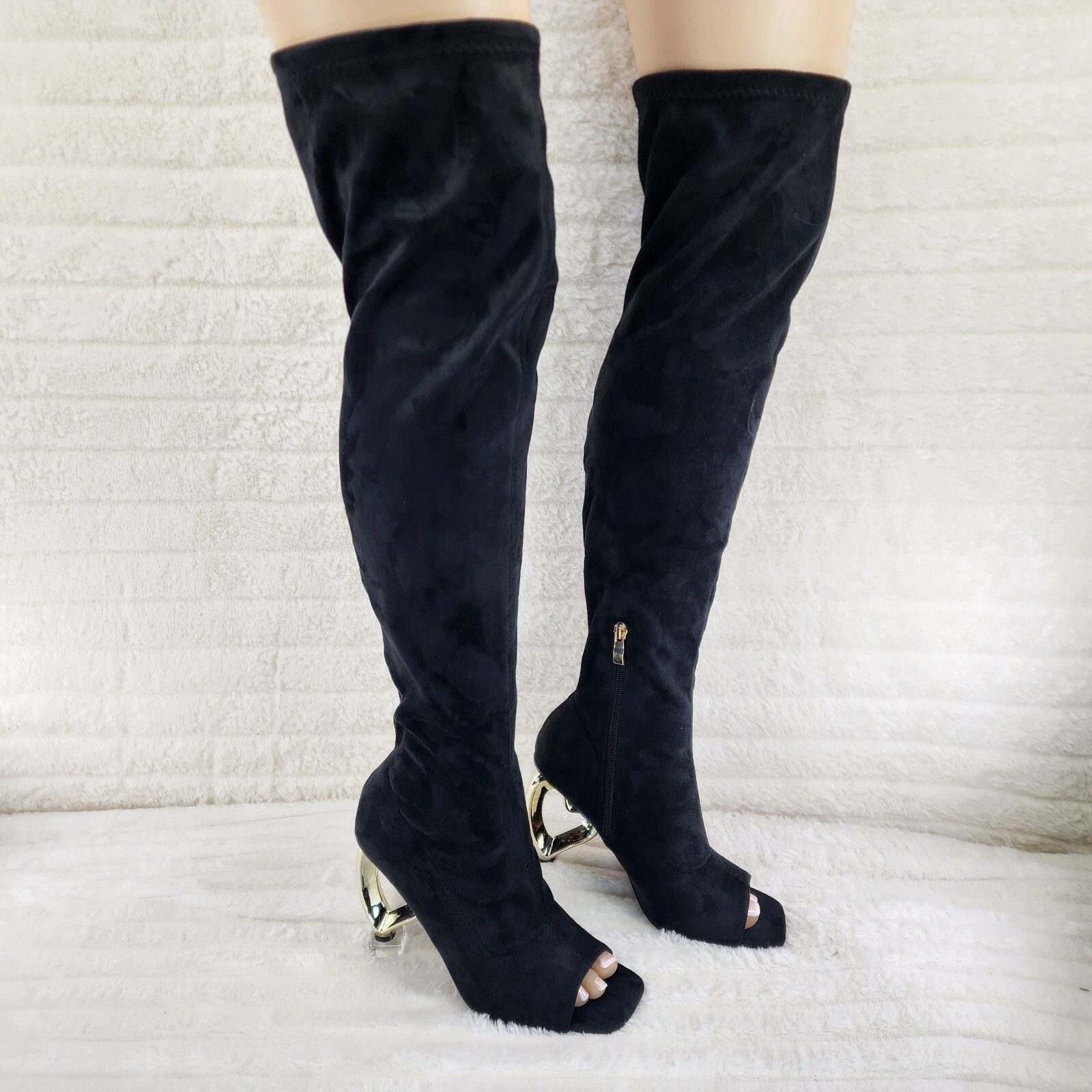 Other Zen Love Colorful Black Stretch FX Suede Over The Knee Boots Size US 7 / IT 37 - 8 Thumbnail