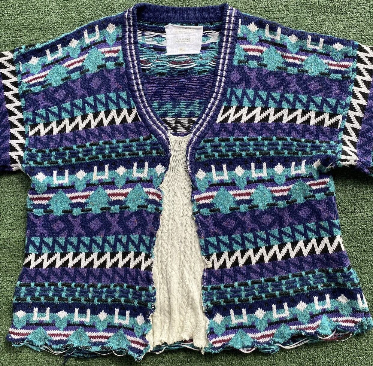 Handmade Up Cycled Colorful Pattern One Of A Kind Sweater Large Size L / US 10 / IT 46 - 2 Thumbnail
