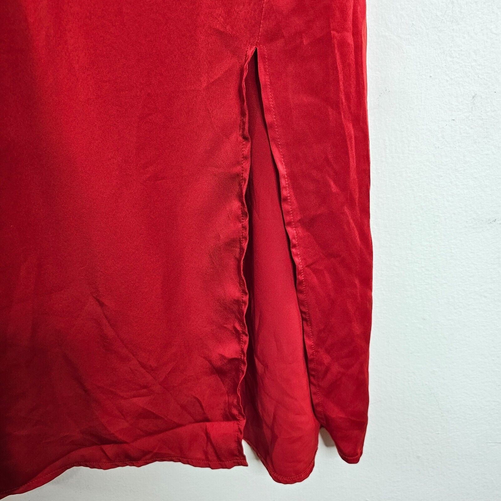 Other D&M Red Spaghetti Strap Drape Front Slit Zip Satin Dress S Size S / US 4 / IT 40 - 6 Thumbnail
