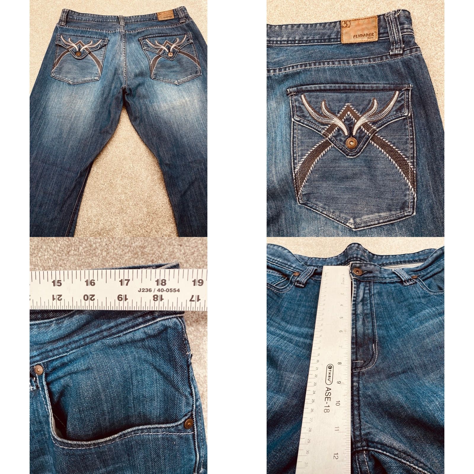 Denime VINTAGE Flypaper Jeans Denim Bootcut 36x30 Men 36 Inseam 100% Cotton Blue Bootscut 4293 Size US 36 / EU 52 - 8 Thumbnail