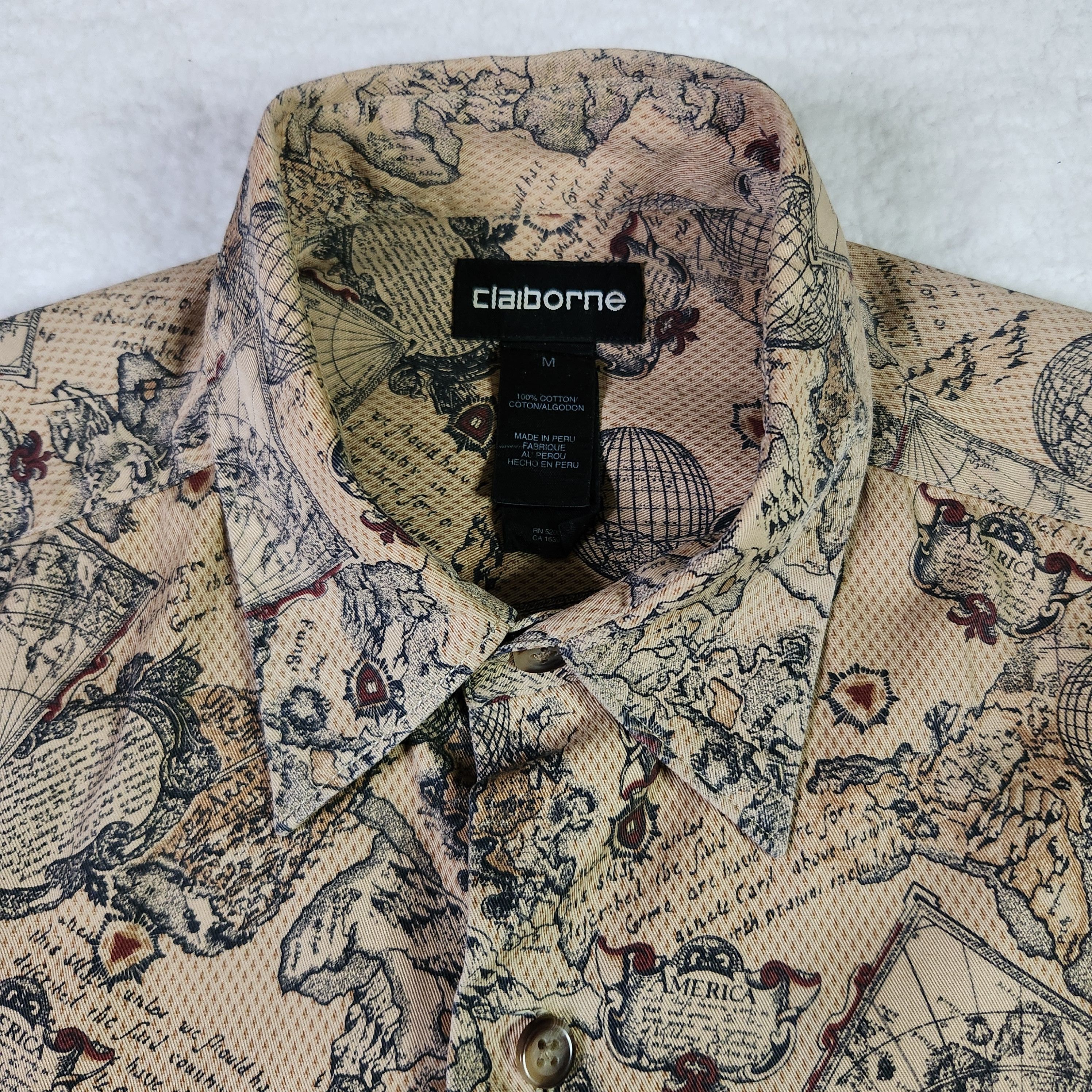 Liz Claiborne Claiborne VINTAGE Map Globe Shirt Medium Tan Short Sleeve Size US M / EU 48-50 / 2 - 2 Thumbnail