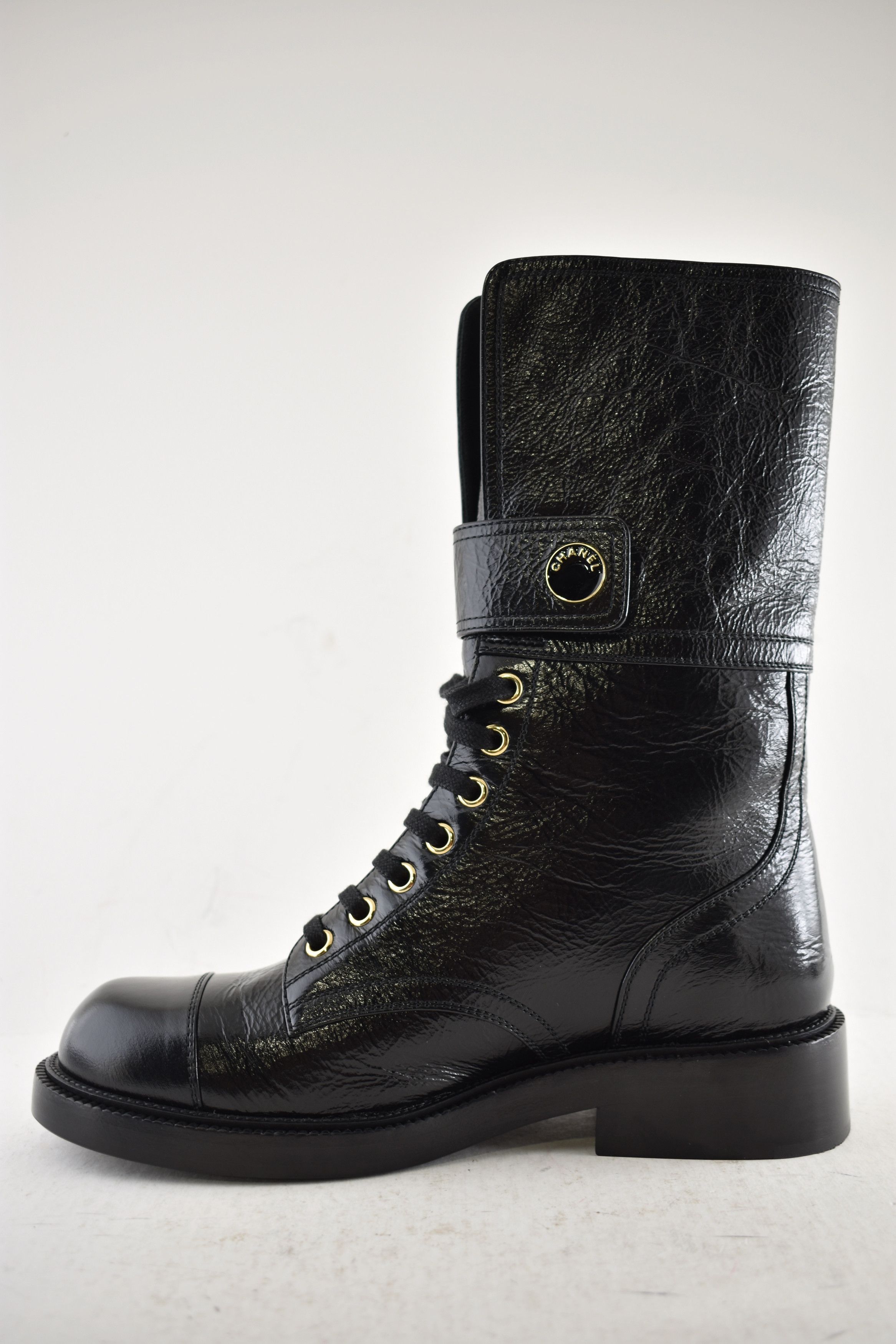 Chanel Chanel 24B Logo Combat Lace Up Tie Military Tall Boots 37.5 Size US 7.5 / IT 37.5 - 12 Thumbnail