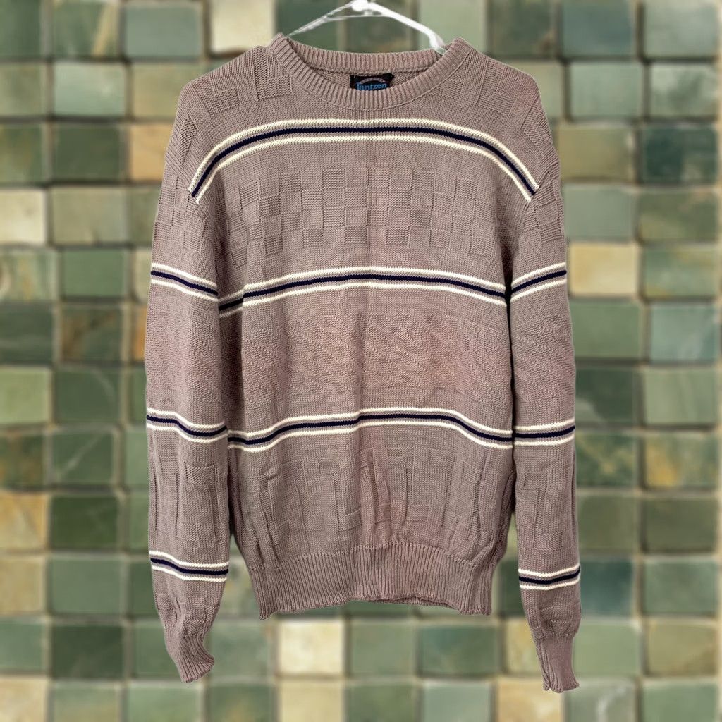 Jantzen Jantzen Men's Vintage Sweater Tan Crewneck Cotton Blend Textured Knit Grandpa 1990s Size US L / EU 52-54 / 3 - 1 Thumbnail