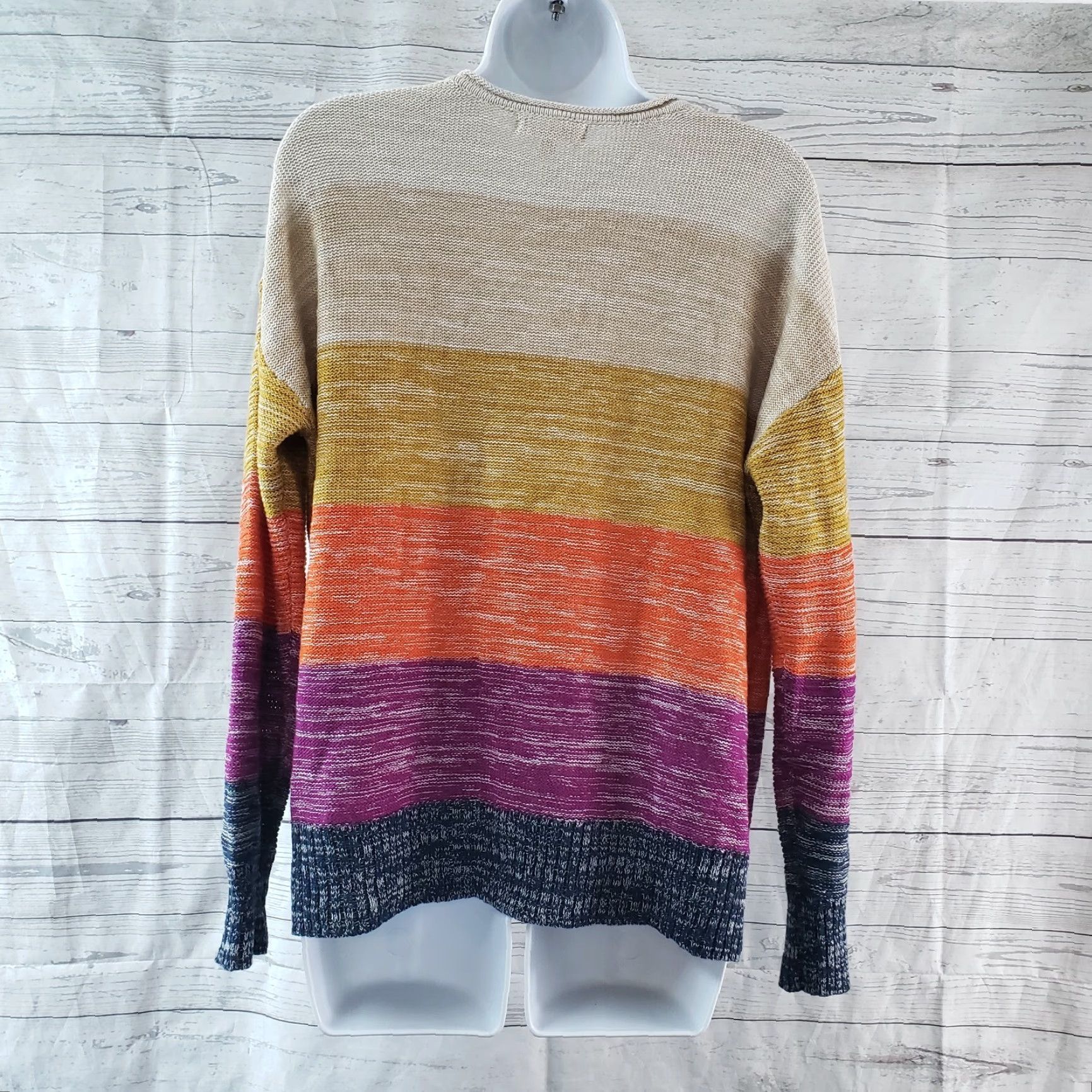 Vintage Margeaux & Ellie Womens Sweater Striped Orange Purple Long Sleeve Size M Pullover Knit Cotton Blend Womens Medium Offshore Size M / US 6-8 / IT 42-44 - 3 Thumbnail