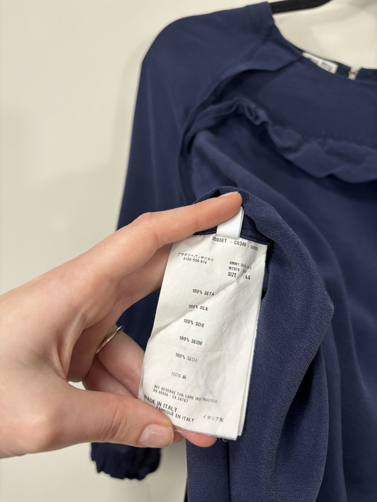 Miu Miu Miu Miu Women’s Navy Babydoll Silk Ruffle Blouse Tunic Top Size M / US 6-8 / IT 42-44 - 9 Thumbnail