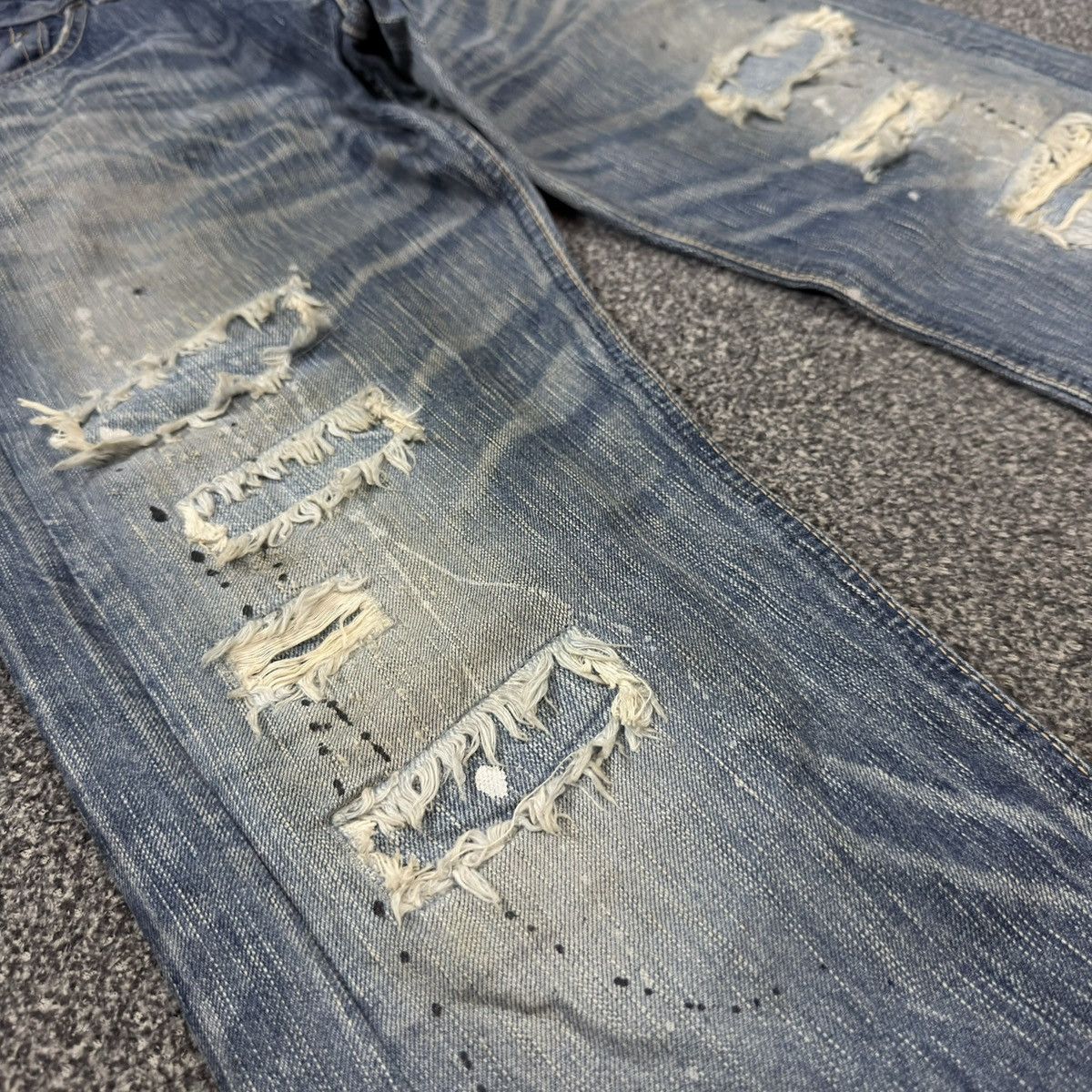 Seditionaries 🇯🇵 Vintage 90s Edwin 503 Blue Trip Distressed Splash Paint Size US 30 / EU 46 - 6 Thumbnail