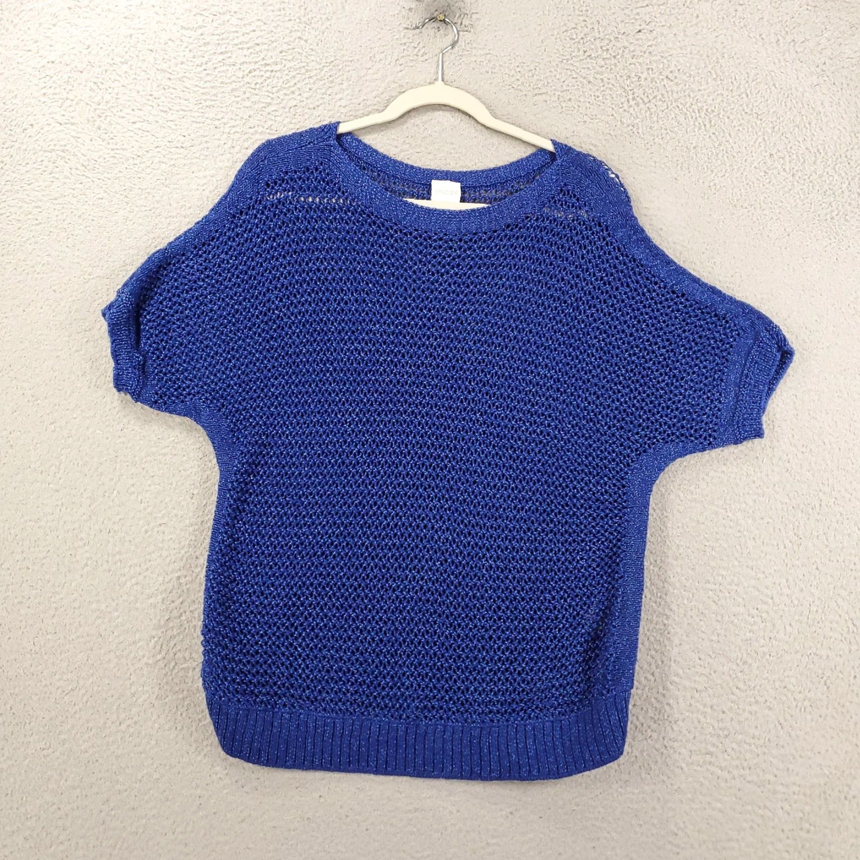 Vintage Chicos Sweater Womens XL Blue Open Knit Pullover Seed Chicos Size 3 Size XL / US 12-14 / IT 48-50 - 2 Thumbnail