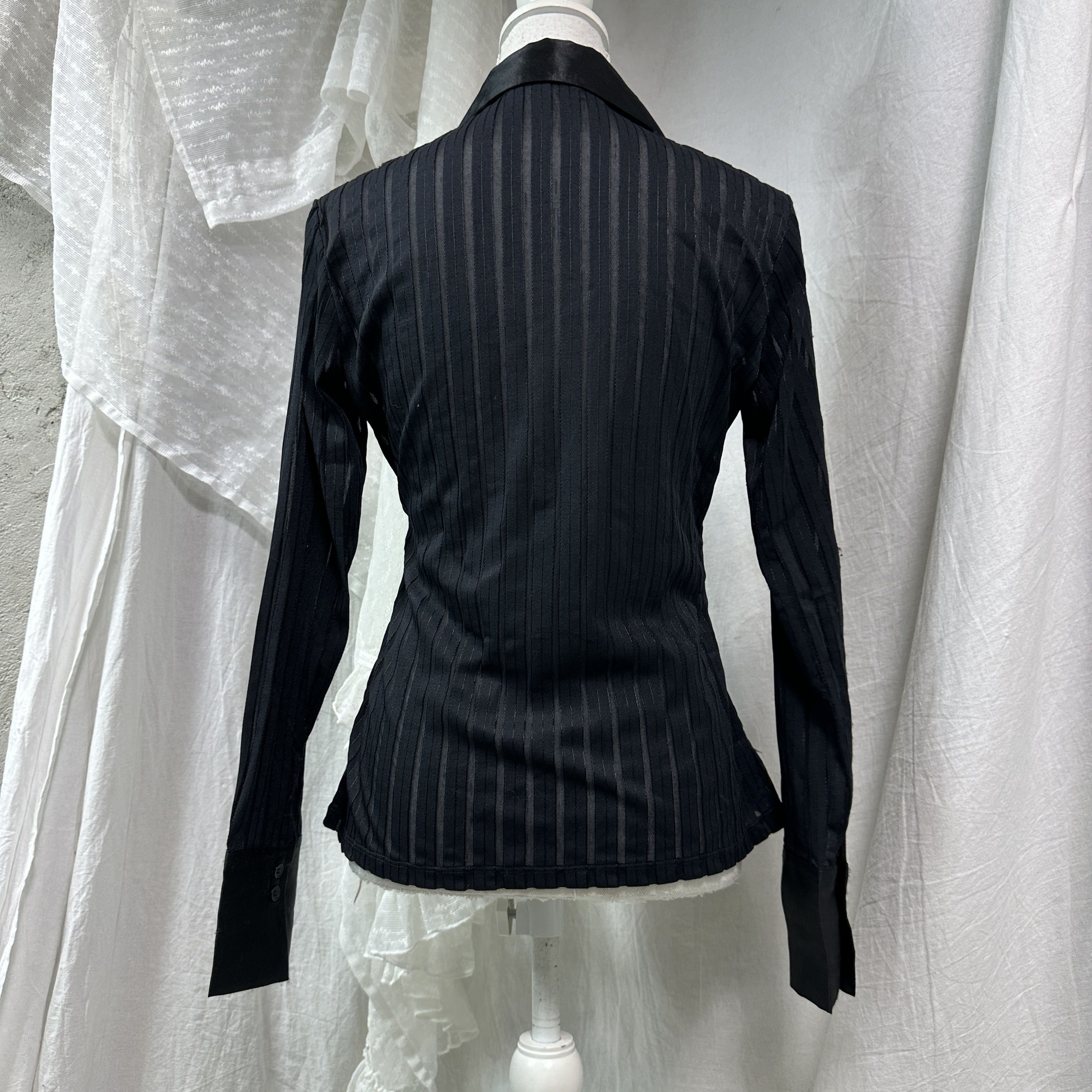 Vintage Vintage Avant Garde Striped Mesh Sheer Shirt Y2K Size M / US 6-8 / IT 42-44 - 3 Thumbnail