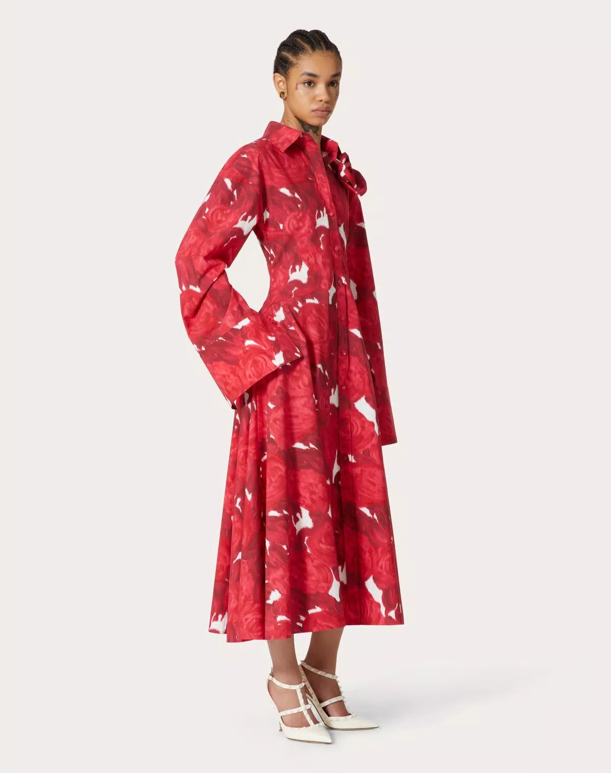 Valentino o1s1wg110625 Moire Poplin Midi Dress in Red/Milk Size M / US 6-8 / IT 42-44 - 2 Thumbnail