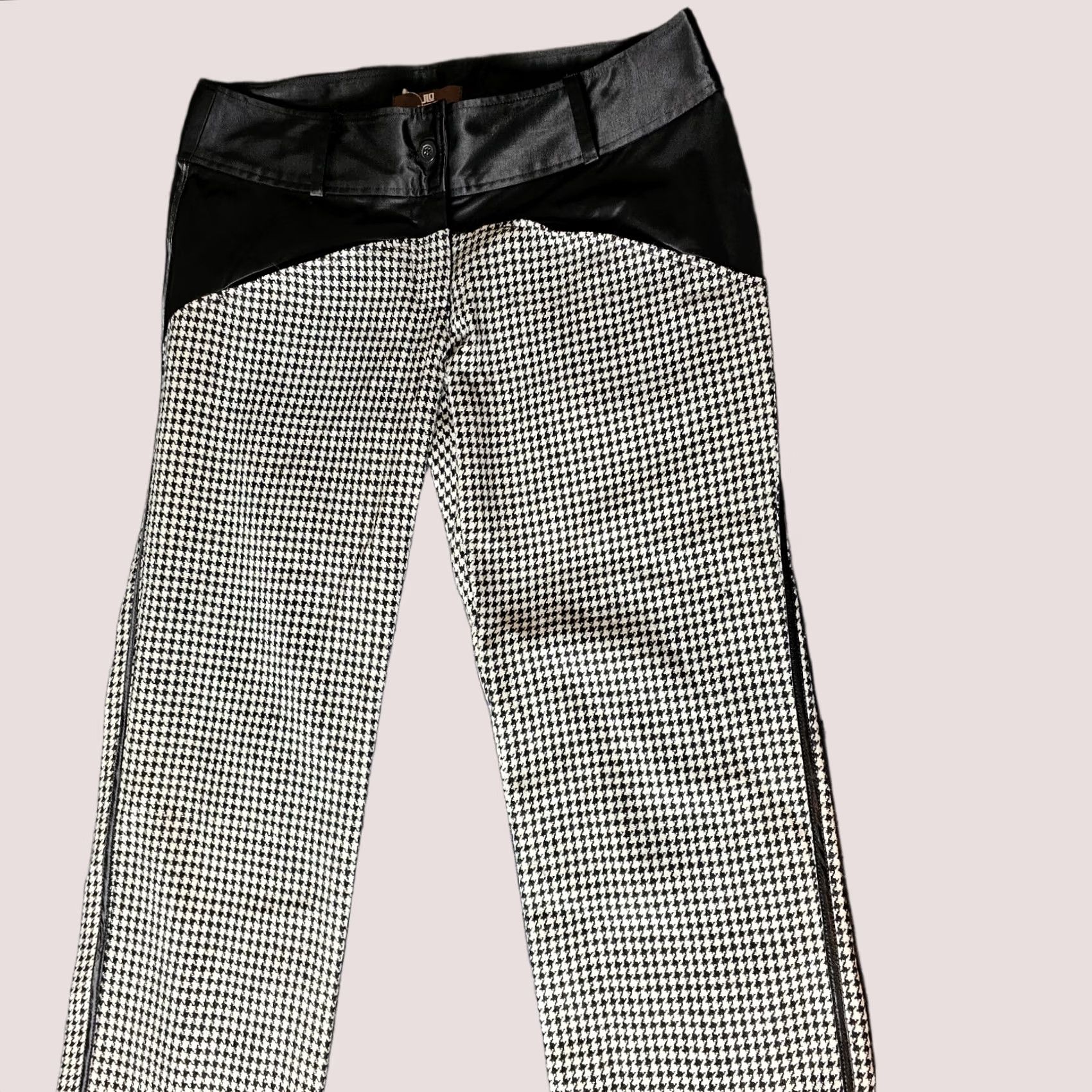 Vintage Jennifer Lopez Pants Black Zipper Leg 32" Inseam Proto Fashion Houndstooth Size 25" / US 0 / IT 36 - 1 Thumbnail