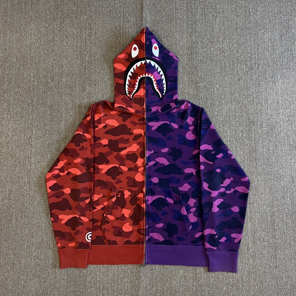 Bape Bape 1 2 Purple Red Camo Shark Zip Up Hoodie Grailed