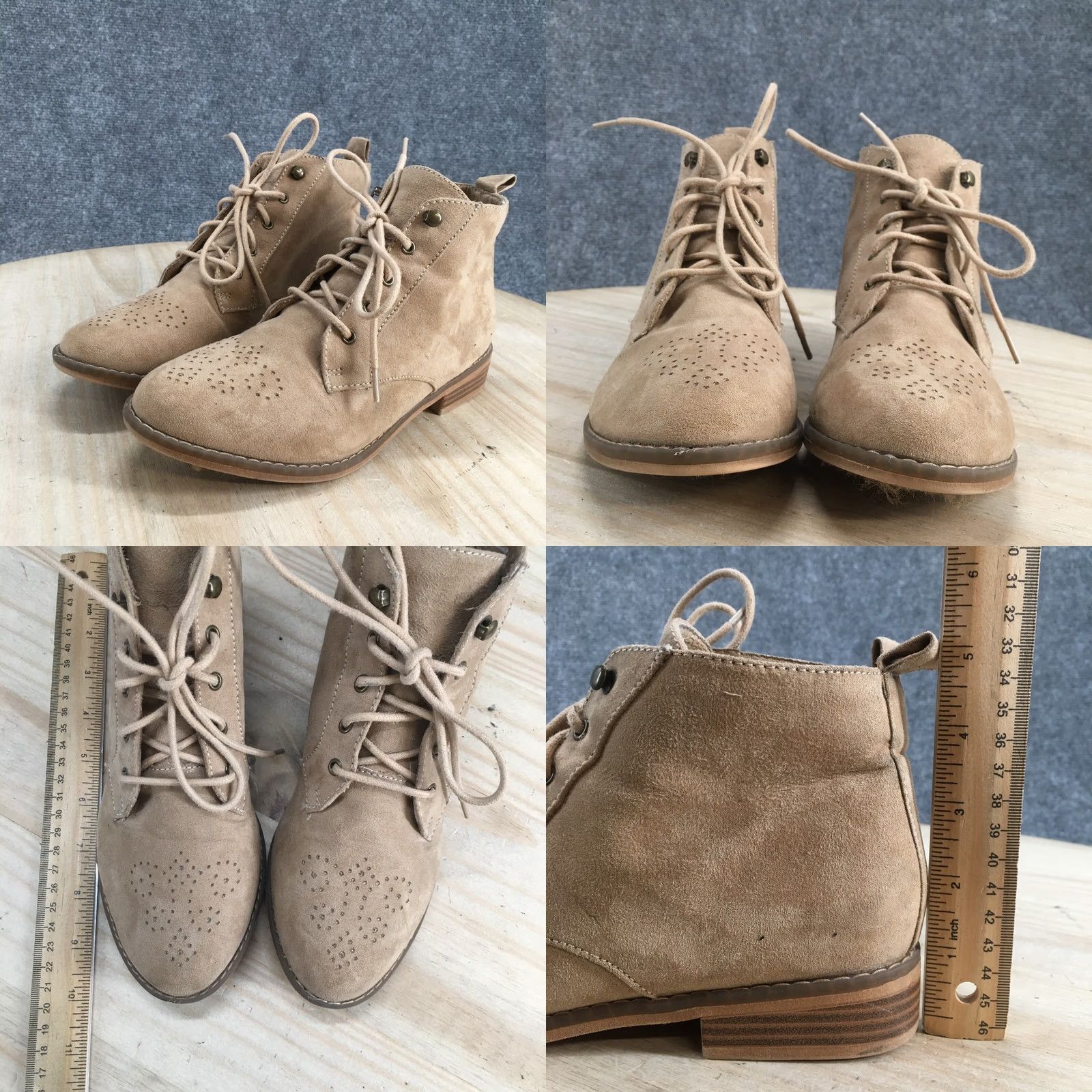 Vintage Rocket Dog Boots Womens 7.5 Lace Up Medallion Toe Ankle Bootie Brown Fabric Size US 8 / IT 38 - 8 Thumbnail