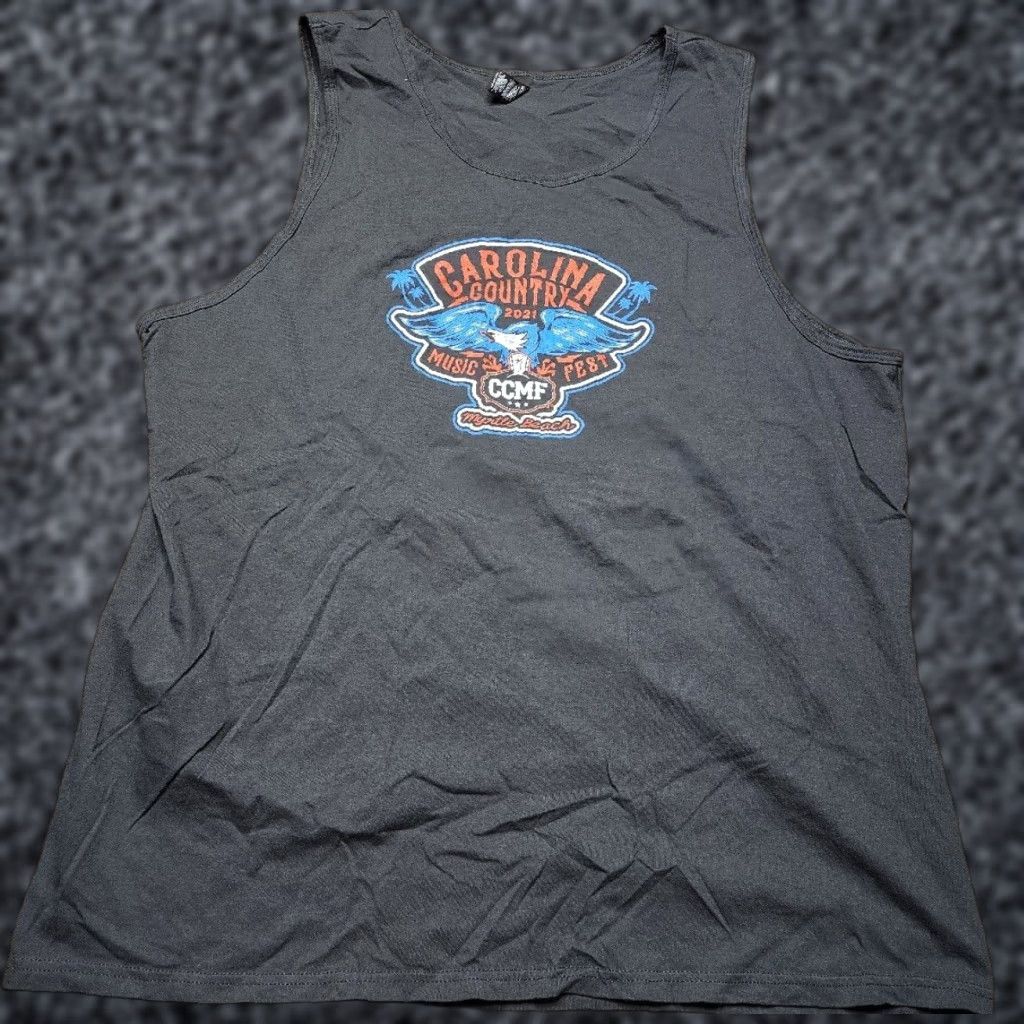 Vintage Mens 3XL District Carolina Country Music Festival 2021 T-Shirt Sleeveless Tank Top Gray Music Double-Sided Size US XXL / EU 58 / 5 - 1 Thumbnail
