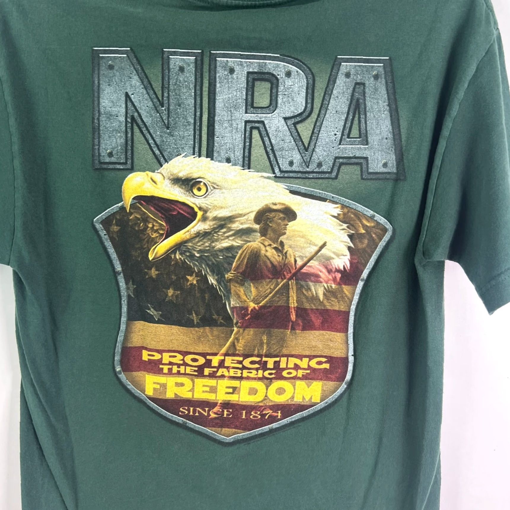 Vintage NRA Eagle Freedom T Shirt Adult M Green Logo Graphic Print Patriotic Military Flag 40 in Chest Crew Neck Short Sleeve Mens Size US M / EU 48-50 / 2 - 5 Thumbnail