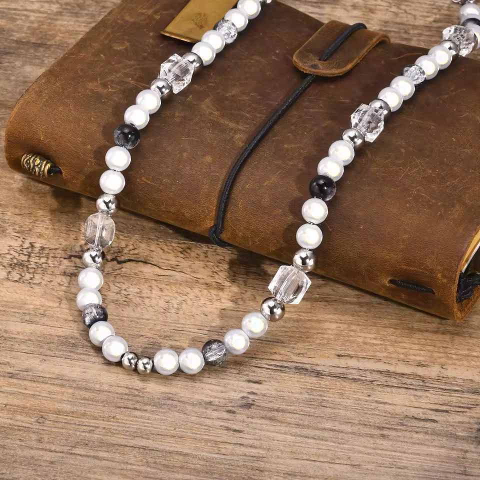 Jewelry × Vintage 8mm Beads Chain Necklaces Clear Glass Stone Beaded Collar Size ONE SIZE - 5 Thumbnail